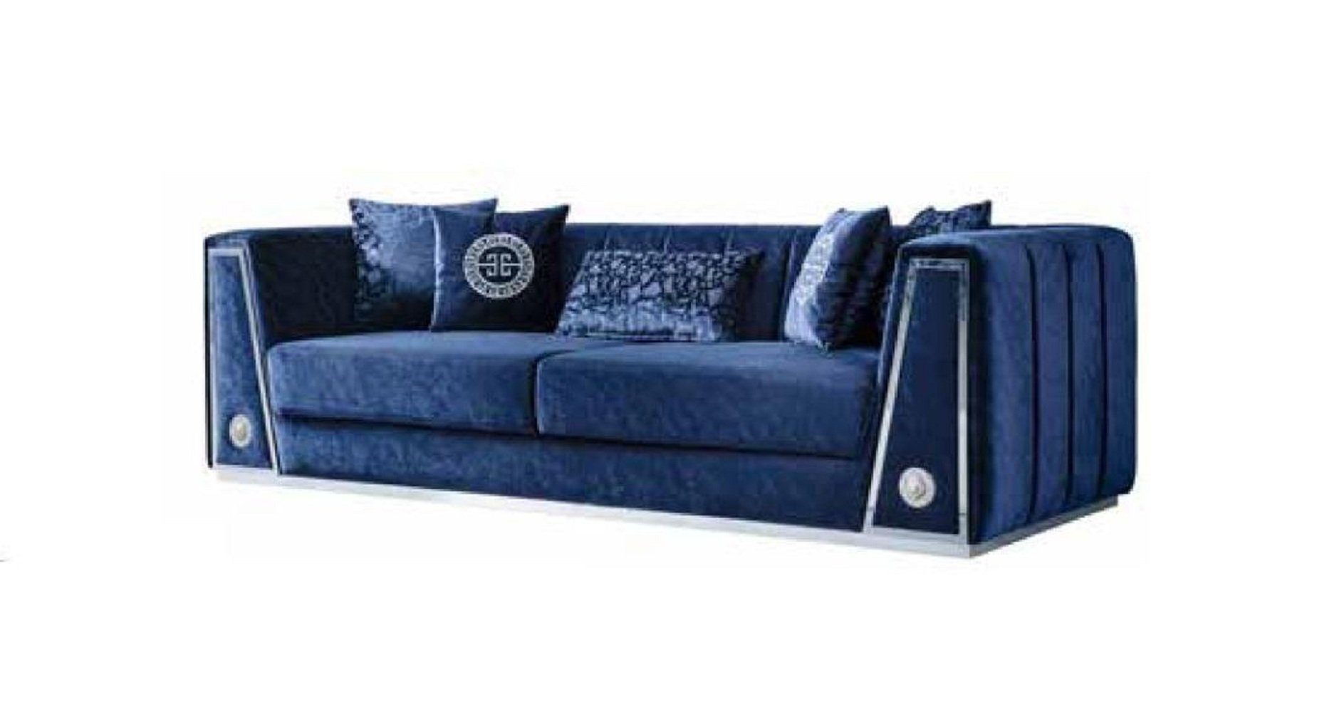 3-Sitzer Polstermöbel Wohnzimmer Europa JVmoebel Dreisitzer Modern, Made Luxus Sessel in 4 Teile, Sitz-Set Blaues