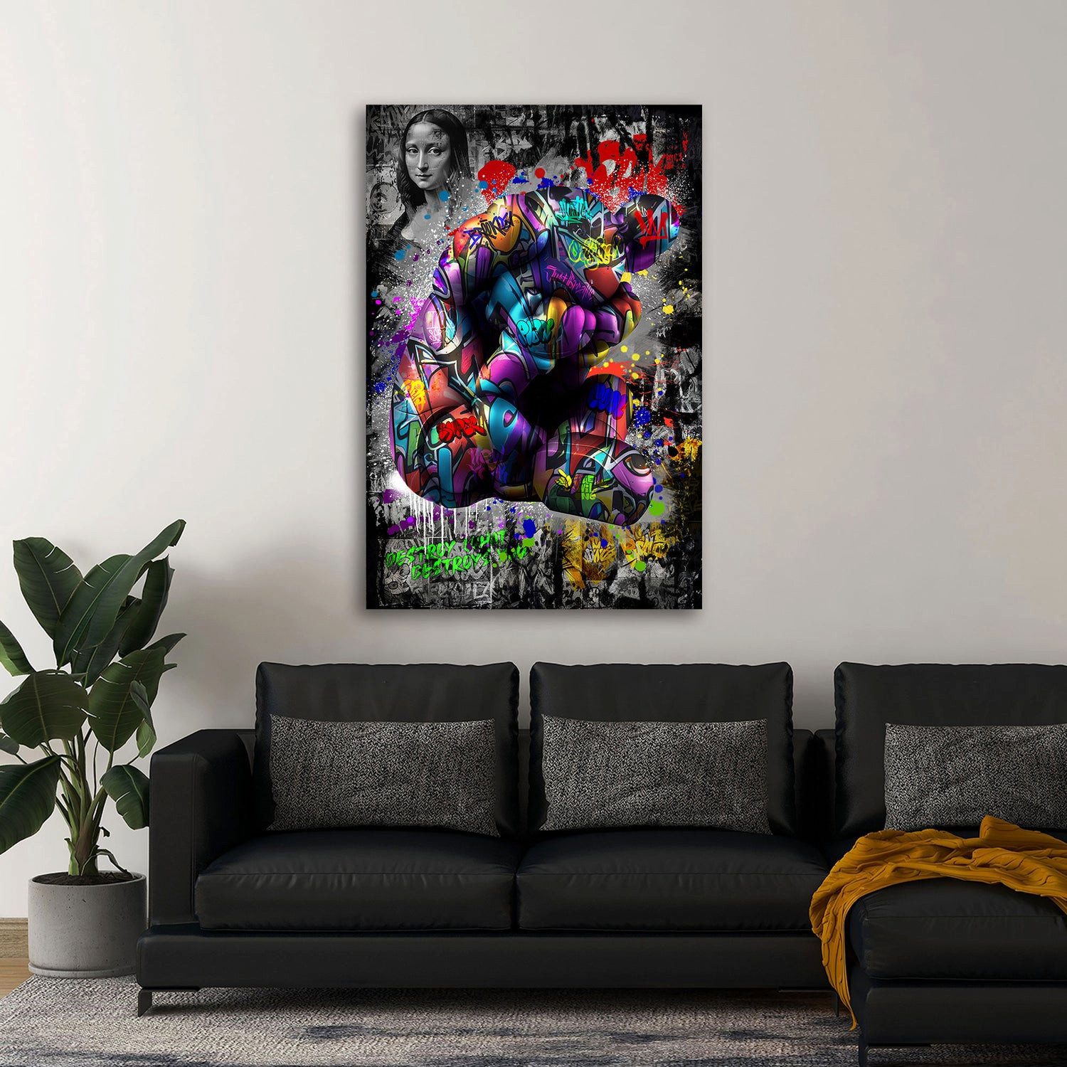 Artedinoi Leinwandbild Muskelfigur Graffiti Pop Art bunt Leinwandbild Wandbild XXL Deko, Bunte Figur, Graffiti