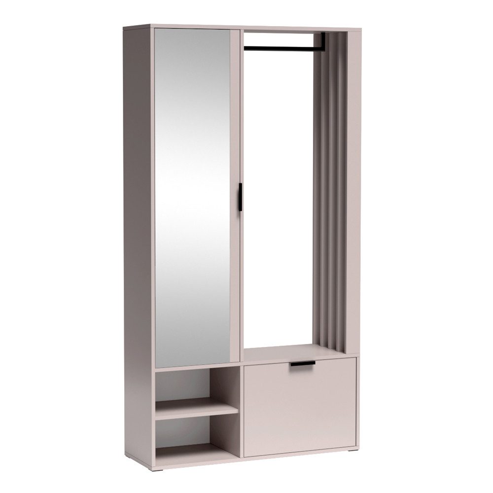 Lomadox Garderobe MINSTER-161, 100 cm breit in beige mit Spiegel, Schuhschrank, Kleiderstange, Klappe