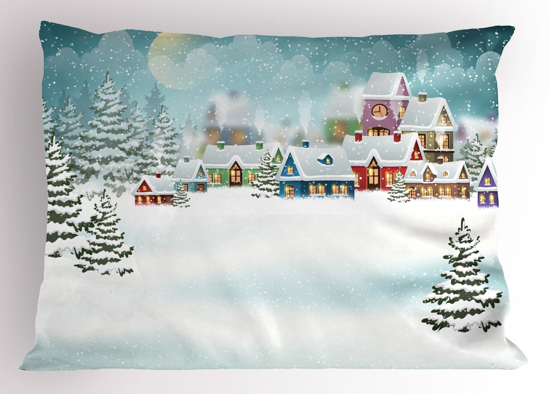 Abakuhaus Stadt Dekorativer Weihnachten Standard Stück), Schnee Kissenbezüge King (1 Kissenbezug, Winterurlaub Size Gedruckter