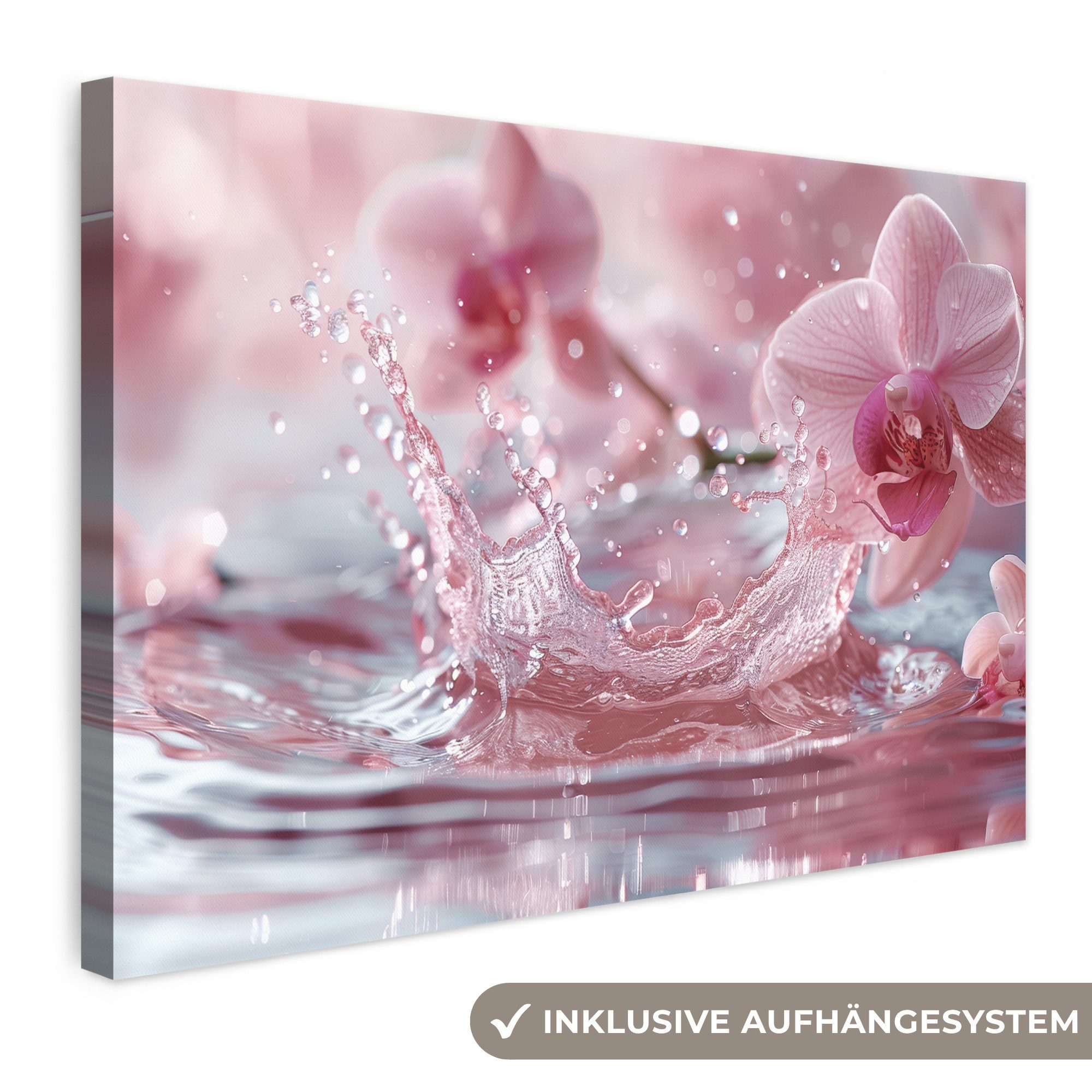 OneMillionCanvasses® Leinwandbild Abstrakt - Modern - Wasser - Orchidee, Fotodruck (1 St), Leinwand Bilder Klein, Wand Dekoration Aesthetic 30x20 cm