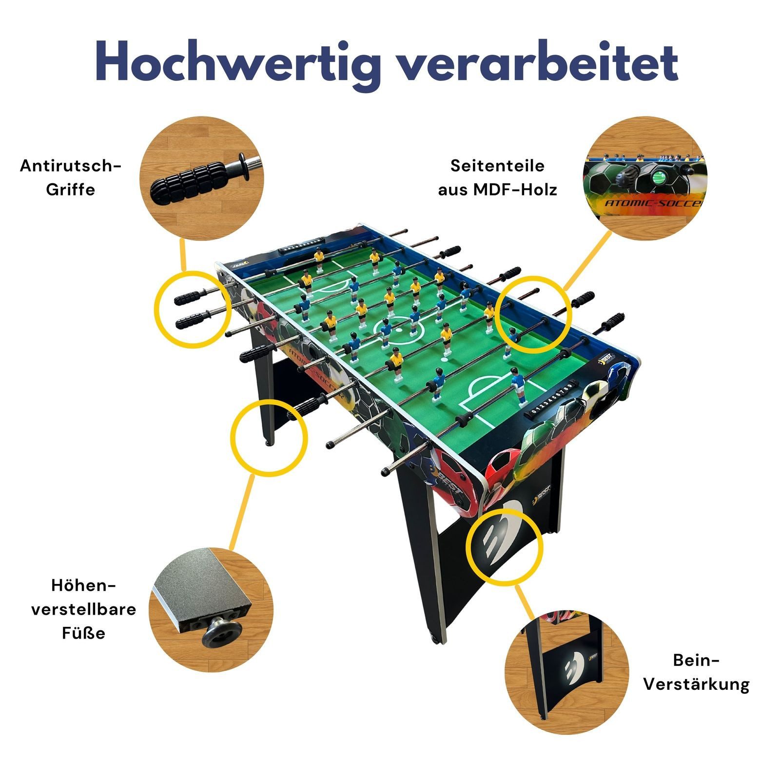 Best Sporting Kickertisch Tischkicker Soccer mit Spielfläche 105 x 58 cm, Tischfussballtisch für Hobby, Freunde, Familie und Arbeitskollegen