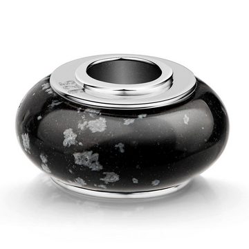 Materia Bead Naturstein Schneeflocken Obsidian Schwarz 334, Kern aus 925 Sterling Silber