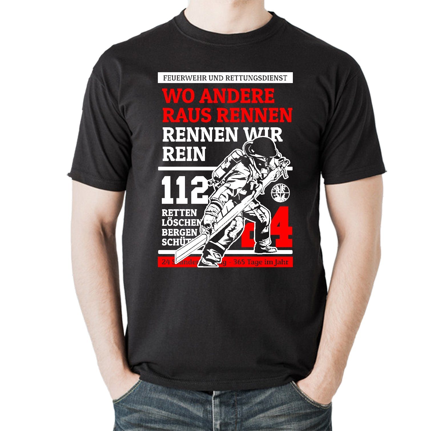 Lasernauten Print-Shirt T-Shirt Feuerwehr Spruch Geschenk für den Feuerwehrmann Rettungsdienst mit Rundhalsausschnitt