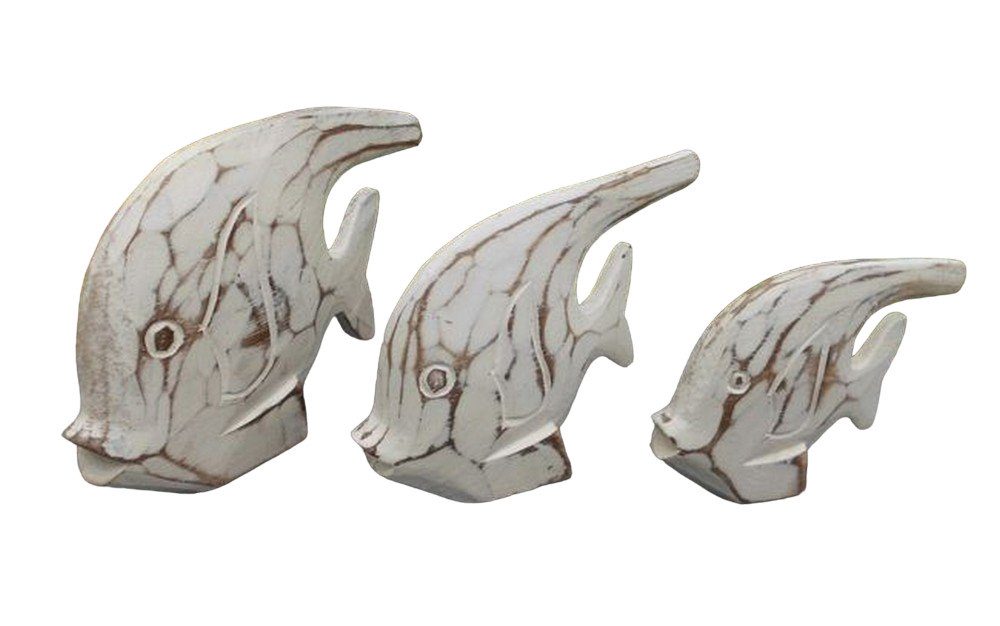 Dekofigur Fische Set Ostsee Statuen Deko-Objekt 3er Set weiss maritim 11-15 cm