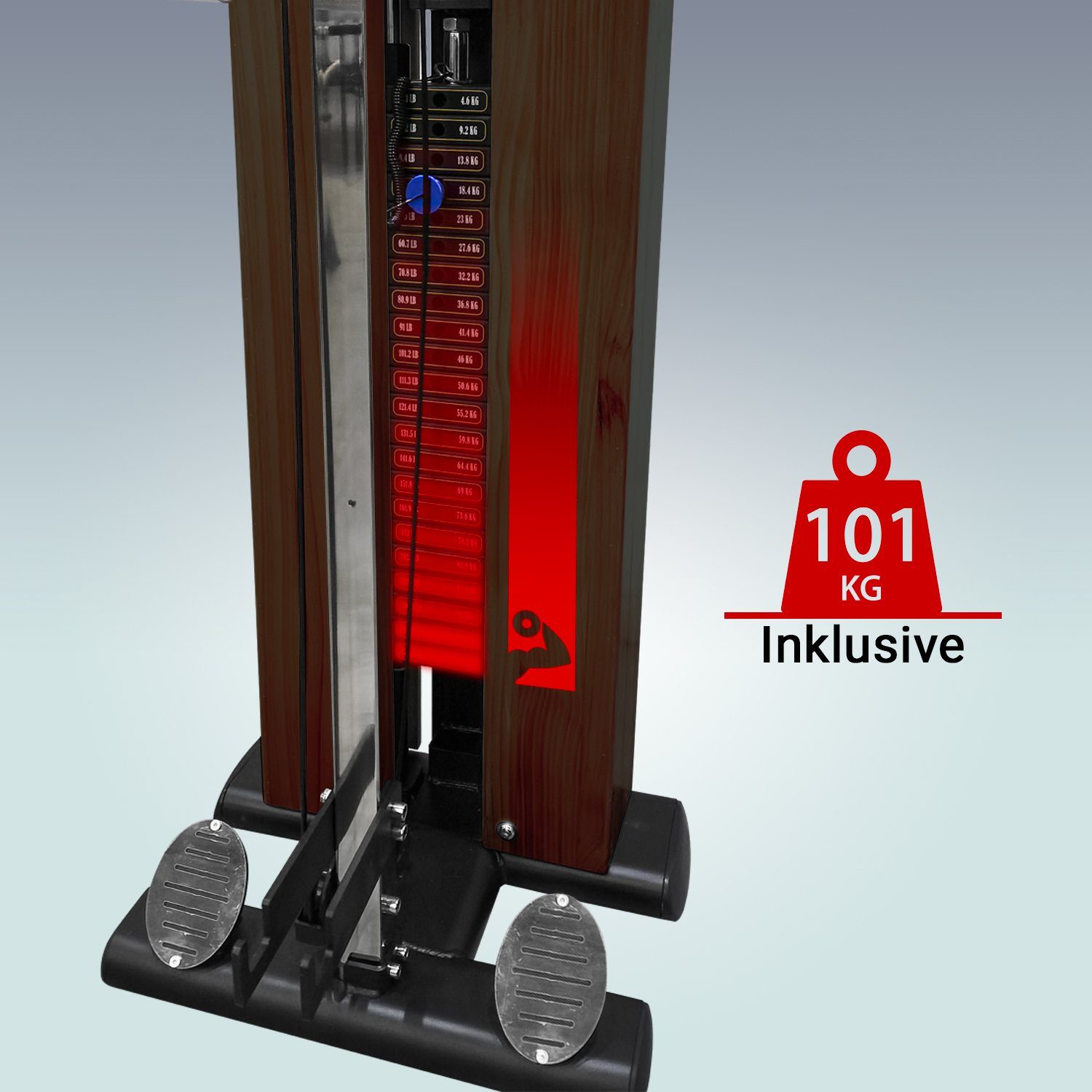 Klimmzugstange Holzoptik, verstellbar, Seilzug 22 Kraftstation Gewichtsblöcke, eingebaute elegante AsVIVA MG7_D,