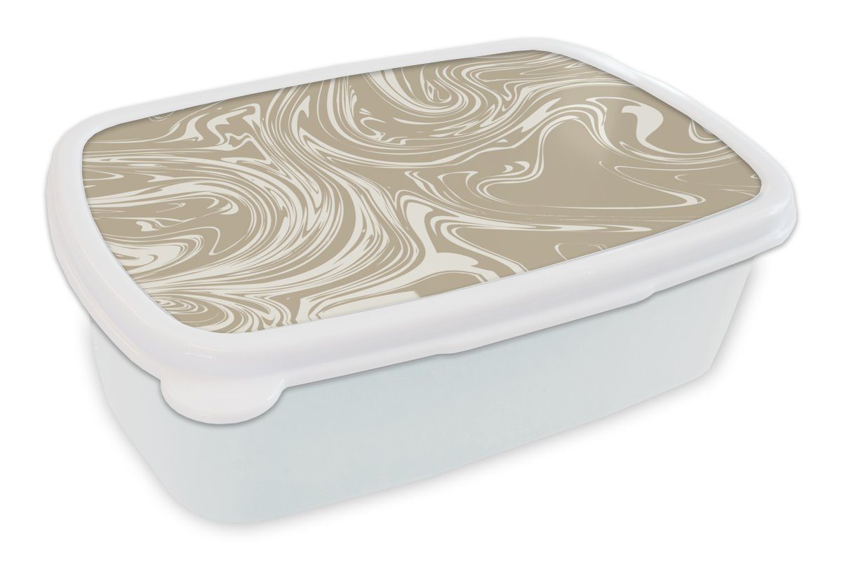 MuchoWow Lunchbox Marmor - Weiß - Creme, Kunststoff, (2-tlg), Brotbox für Kinder und Erwachsene, Brotdose, für Jungs und Mädchen