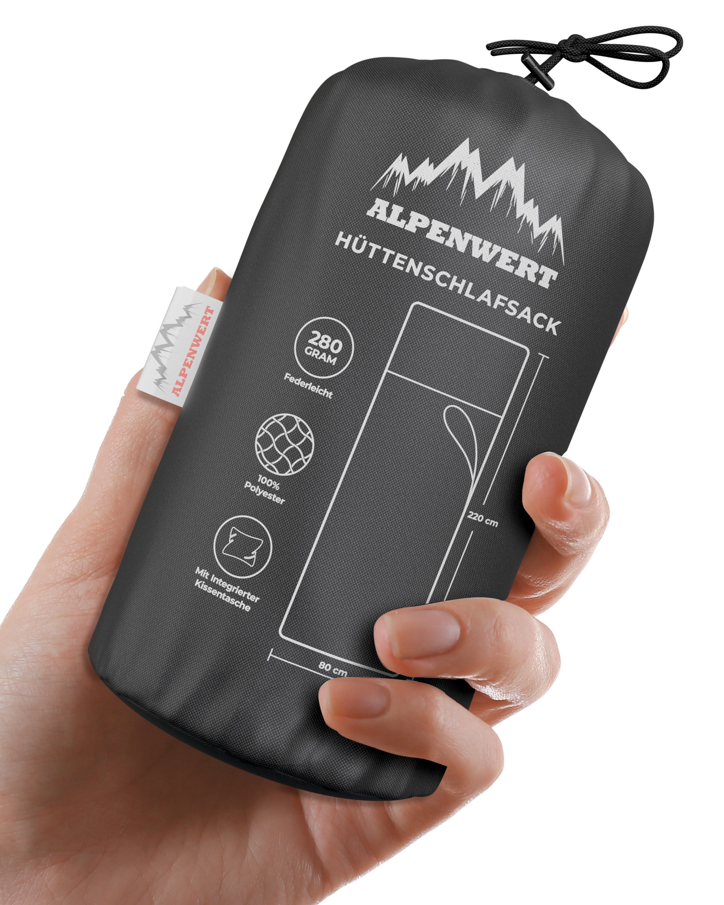 Alpenwert Schlafsackinlett Hüttenschlafsack Deckenschlafsack Schlafsack Inlett Sommerschlafsack, (220cm x80cm, 1-St., Hüttenschlafsack und Tasche), Hüttenschlafsack Ultraleicht 290g Reisebettwäsche
