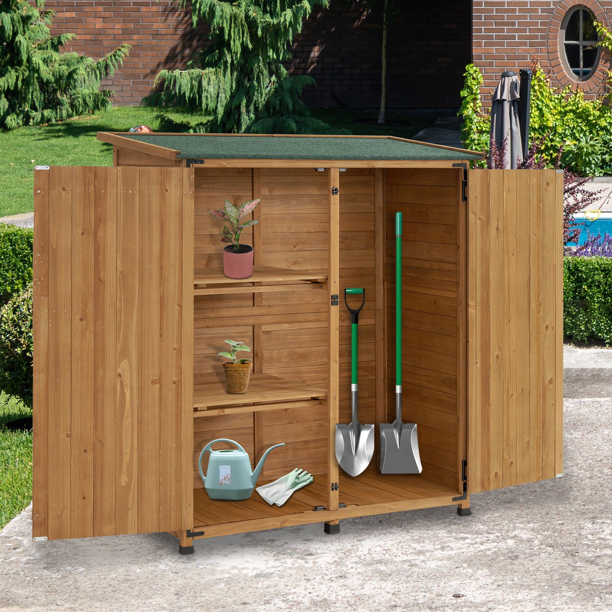 MCombo Gerätehaus M MCombo Gartenschrank Gartenhaus 0707, Holz Wetterfest Klein Outdoor Außenbereich 122×60×137cm