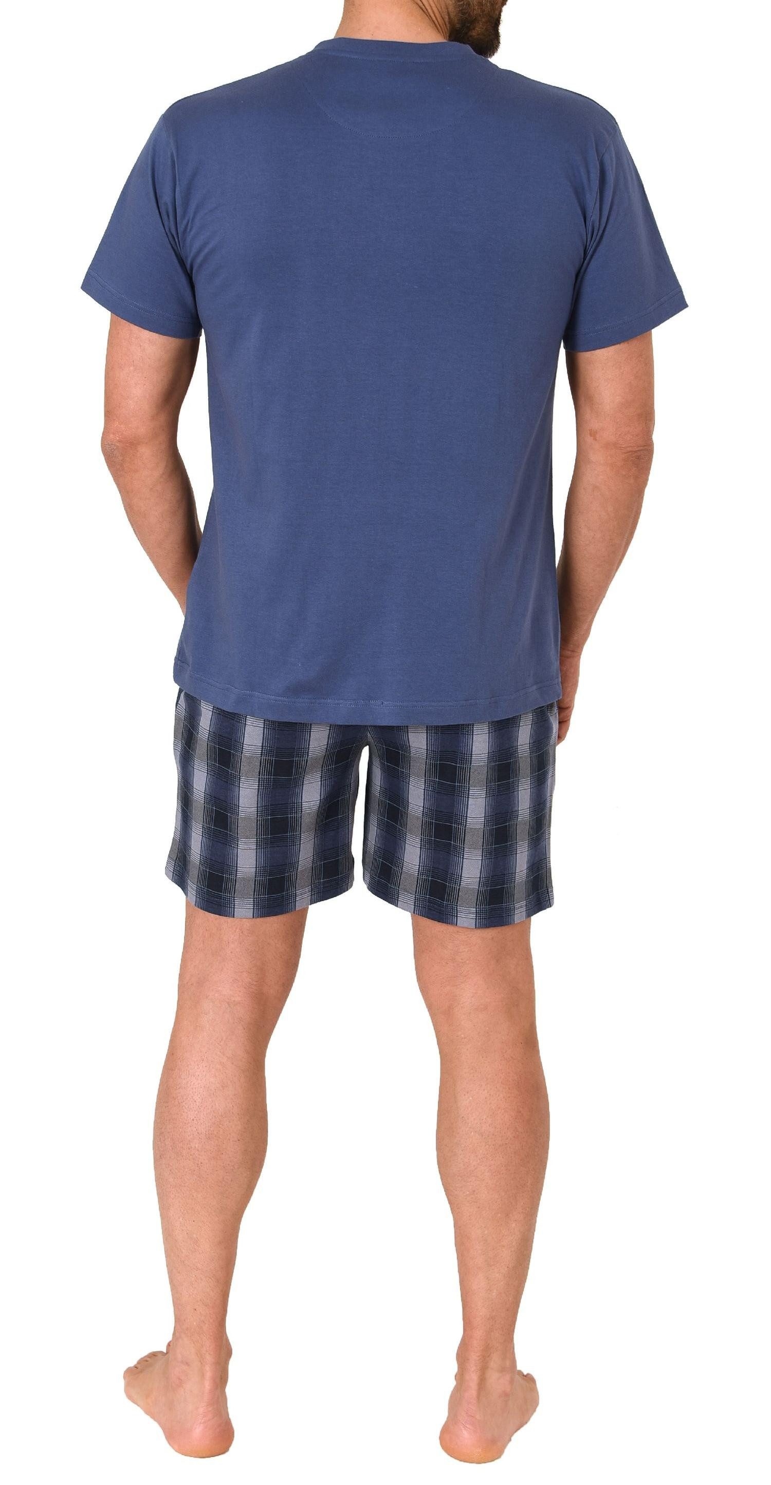 Normann Pyjama Herren Kurzarm Schlafanzug Shorty mit karierter Jersey Hose