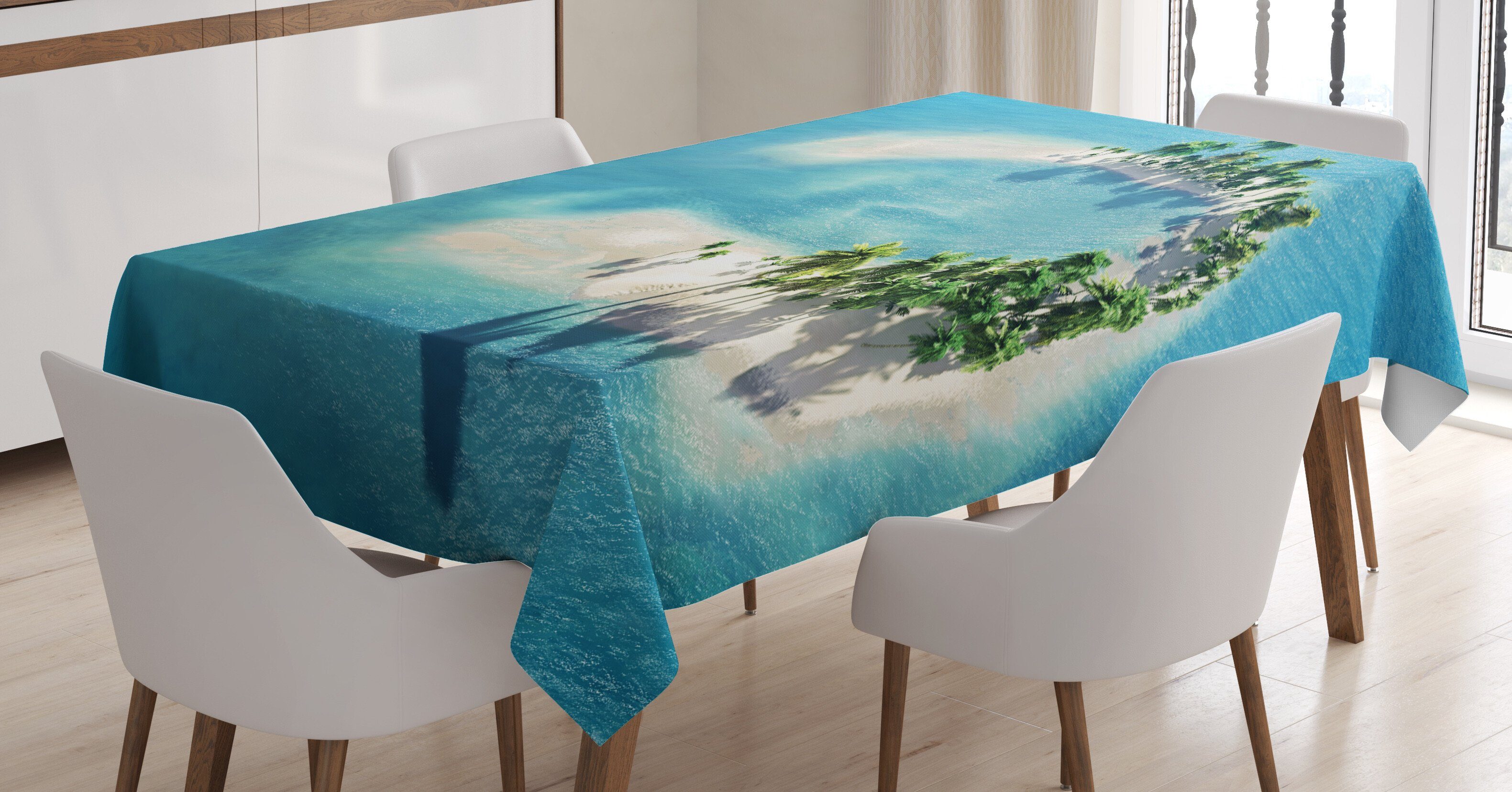 Abakuhaus Tischdecke geeignet Farbfest den Insel Palmen Ozean Atoll Klare Für Außen Bereich Farben, Waschbar