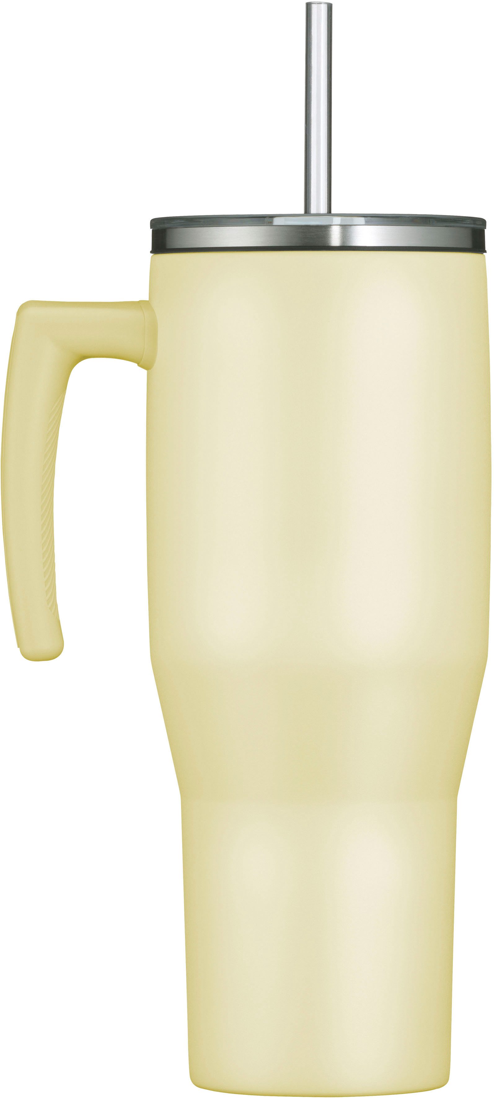 THERMOS Thermobecher REFRESHING SERIES ISOLIERTRINKBECHER mit Strohhalm, 1-tlg., Edelstahl, Kunststoff, Silikon, Titan, 1,10l, 6h heiß & 6h kalt, mit Griff