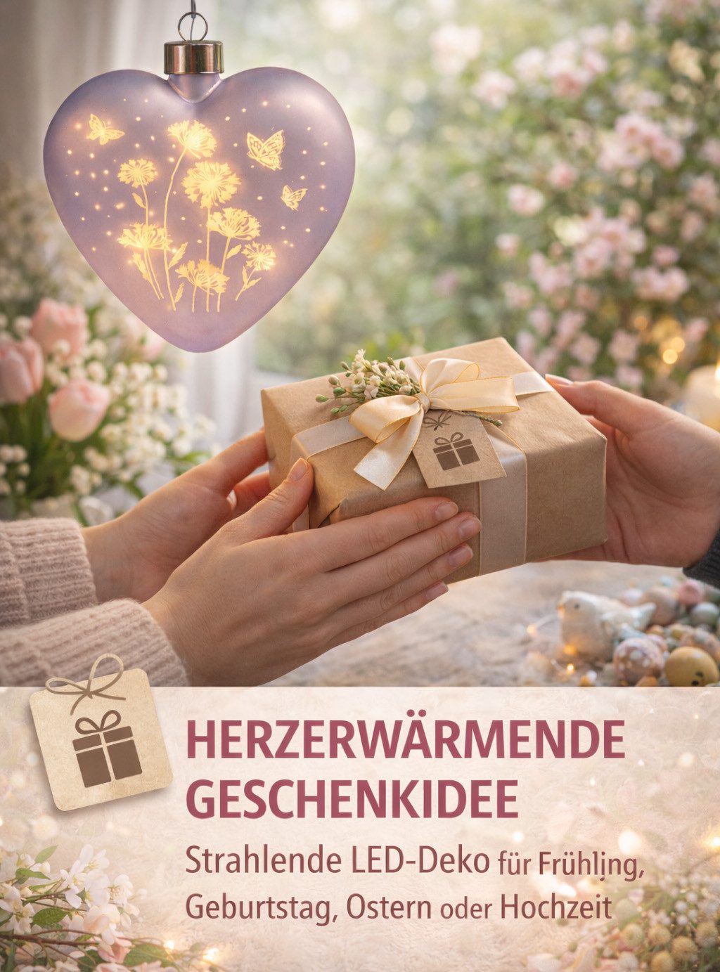 formano Dekolicht LED Deko Hänger Blumenwiese Herz 15x15 cm Glas Deko mit Timer, LED fest integriert – Bild 3 von 5