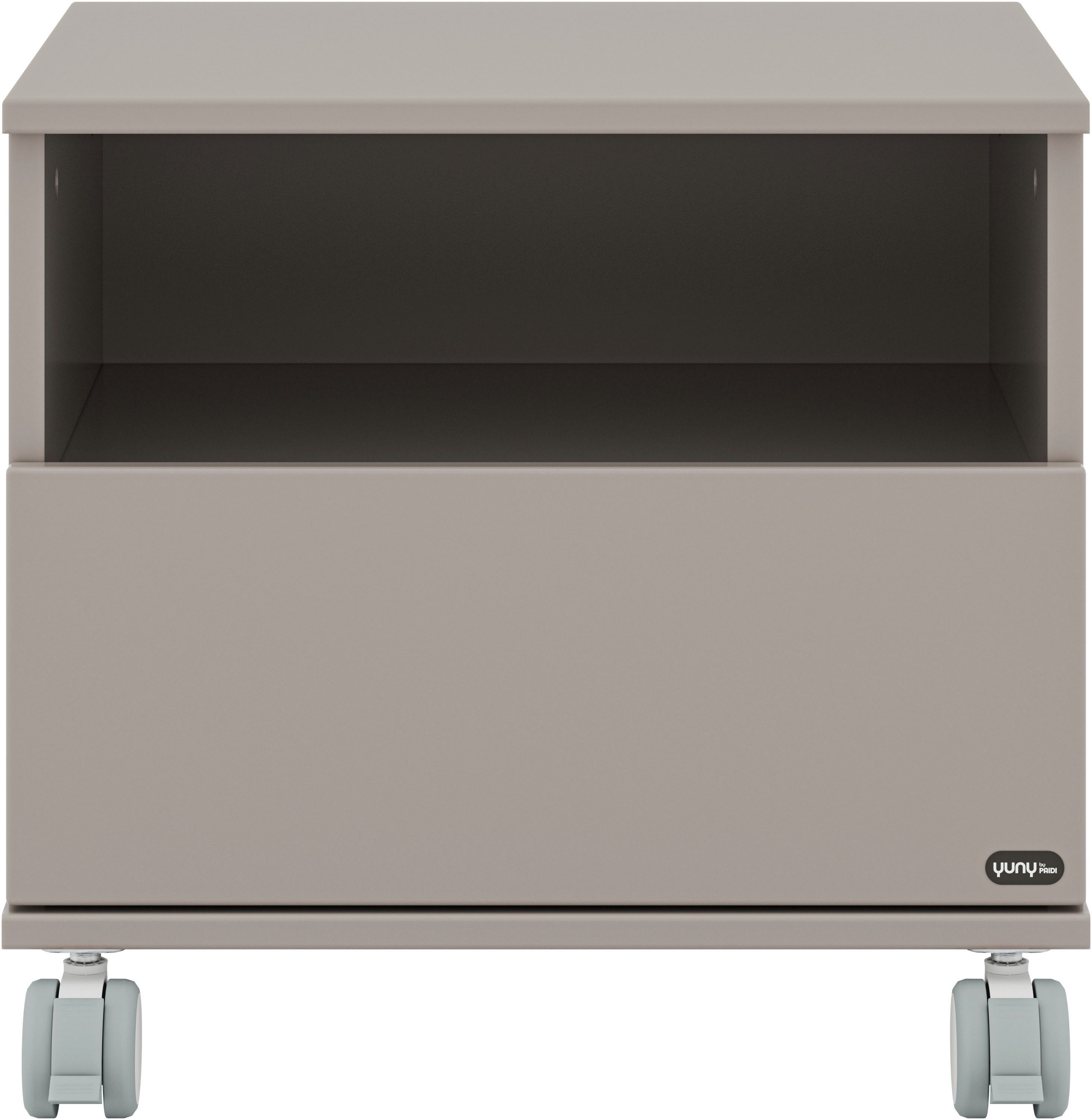 YUNY by PAIDI Nachtkommode BROTHER STU mit Ablagefach und Schublade (B/H/T ca. 48x45x40cm, Taupe), feststellbarer Rollcontainer, Soft-Close
