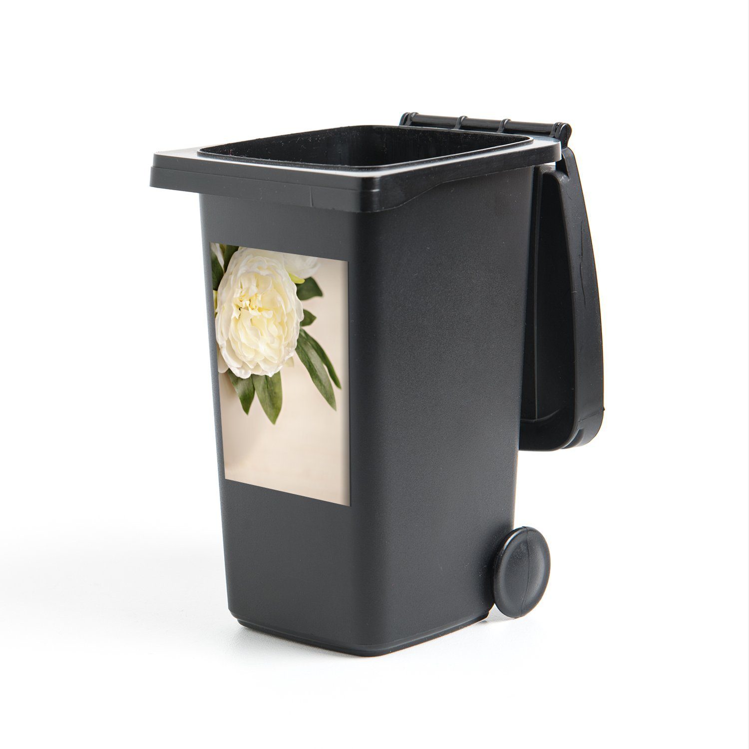 MuchoWow Wandsticker Weiße Pfingstrose in einer weißen Vase (1 St), Mülleimer-aufkleber, Mülltonne, Sticker, Container, Abfalbehälter