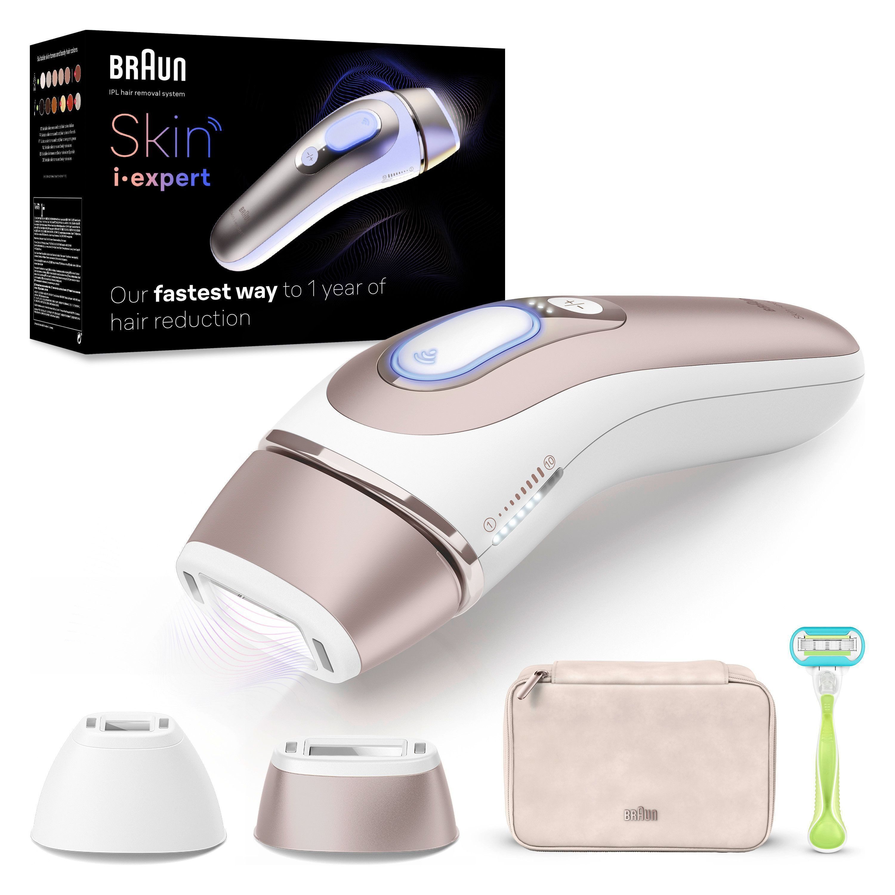 Braun IPL-Haarentferner Smart Skin i·expert PL7147, 2 Aufsätze für Gesicht & Körper, Venus Rasierer & Aufbewahrungstasche