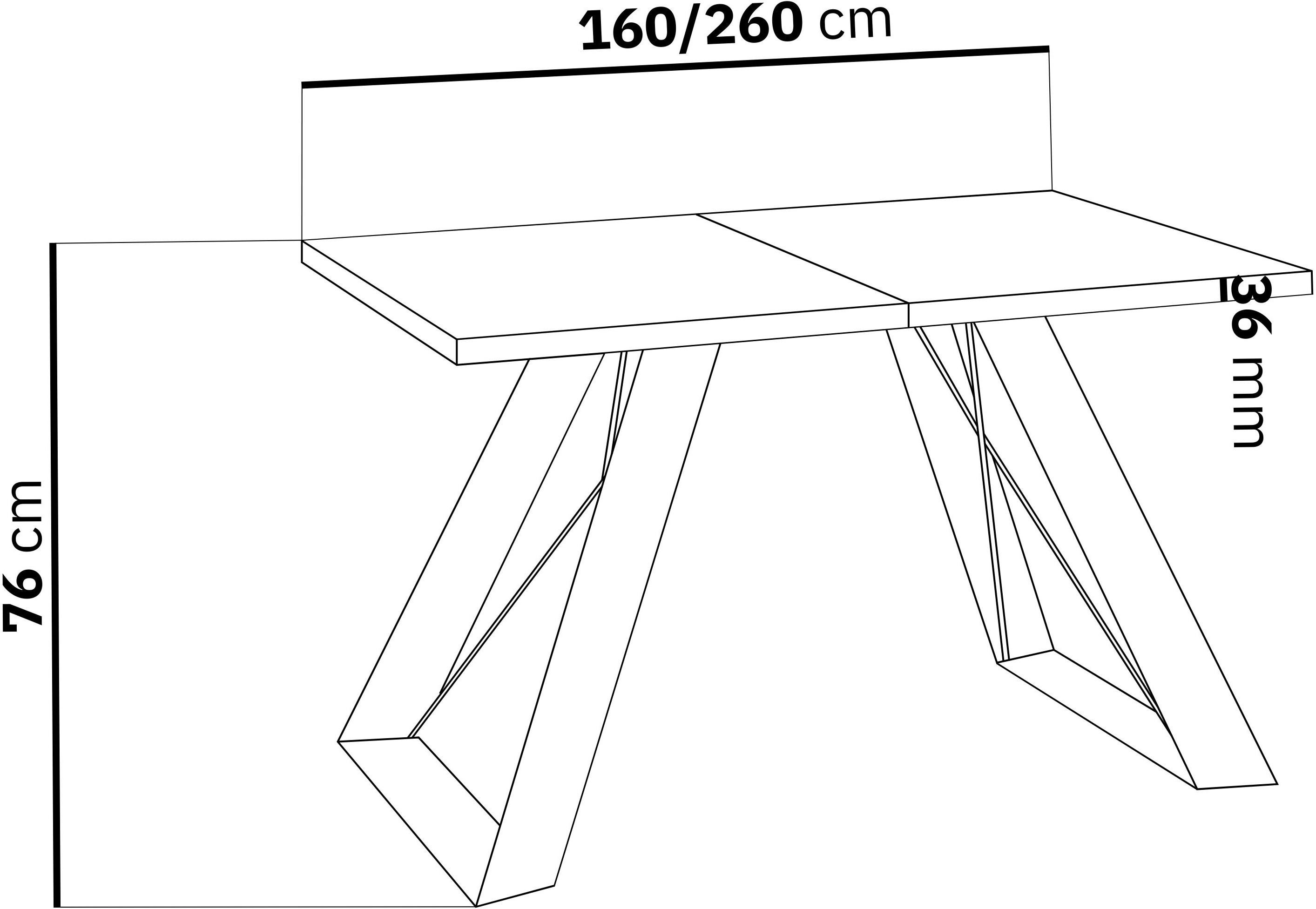 WFL GROUP Esstisch Colter ausziehbar rechteckig loft mit weißen Metallbeinen (MADE IN EU, erhältlich in zwei Größen – 140/160 cm, ausziehbar auf 240/260 cm), industrial Tisch in Holzoptik für Küche, Esszimmer oder Wohnzimmer