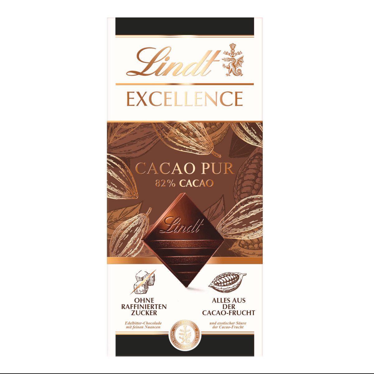 LINDT Schokolade, Lindt Excellence Cacao Pur Schokolade aus der Cacao Frucht 50g