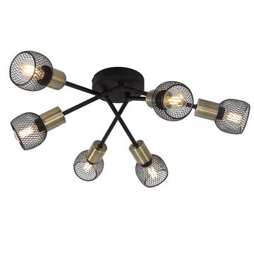 Globo LED Deckenspot, Leuchtmittel nicht inklusive, Deckenleuchte 6x E14 Wohnzimmerlampe Gitter Retro schwarz altmessing