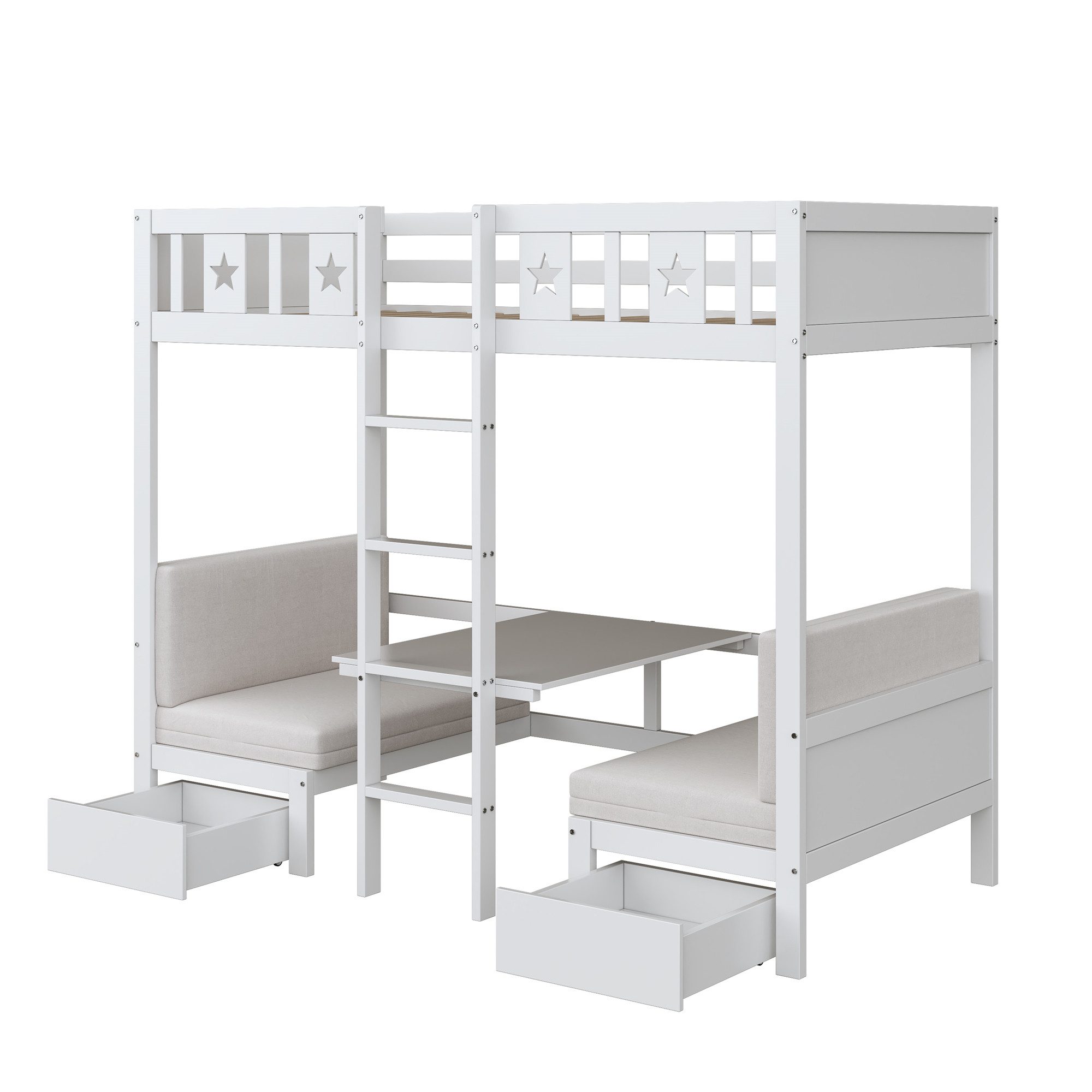 Etagenbett Hochbett Kinderbett Holzbett mit Schubladen+ Leiter+  2 in1 Schreibtisch