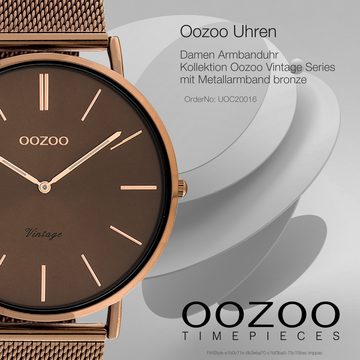 OOZOO Quarzuhr Oozoo Damen Armbanduhr Vintage Series, (Analoguhr), Damenuhr rund, groß (ca. 44mm), Metallarmband bronze, Fashion