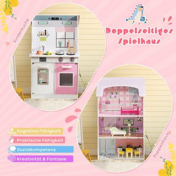 COSTWAY Puppenhaus 2 in 1 Puppenhaus & Kinderküche