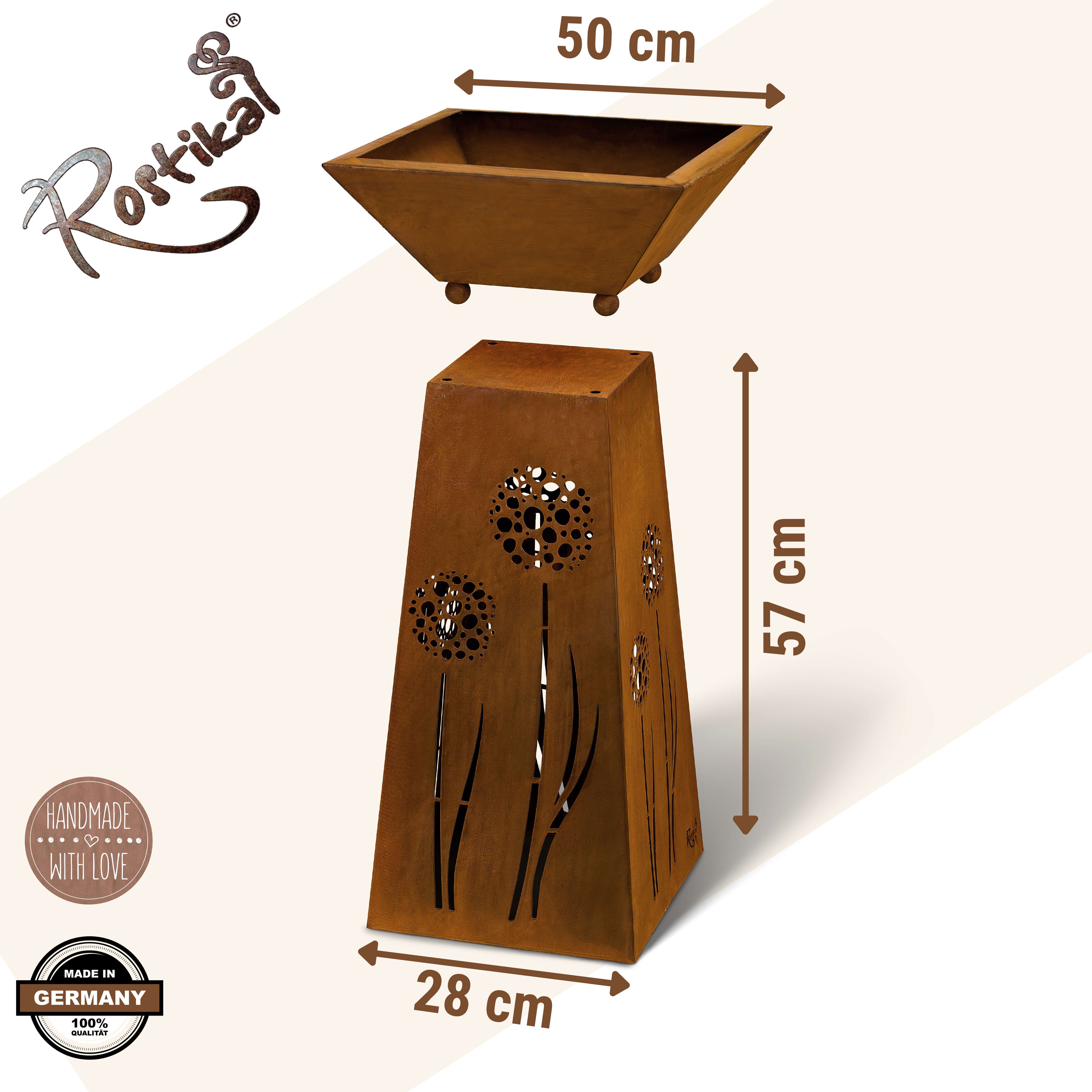 Rostikal Dekosäule Pflanzsäule Edelrost 72 cm mit Pflanzschale – Metall Gartendeko (Set, Set), Konische Metallsäule mit abnehmbarer Schale – wetterfest & standf – Bild 4 von 5