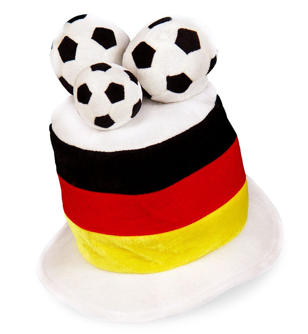 Fries Zylinder Deutschland Hut Zylinder mit 3 Fußbällen Schwarz Rot Gold Fan WM EM Zylinder mit 3 Fußbällen