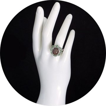 Goldene Hufeisen Silberring brauner Mondstein Cabochon & Peridot Ring aus 925 Sterlingsilber, Rhodiniert