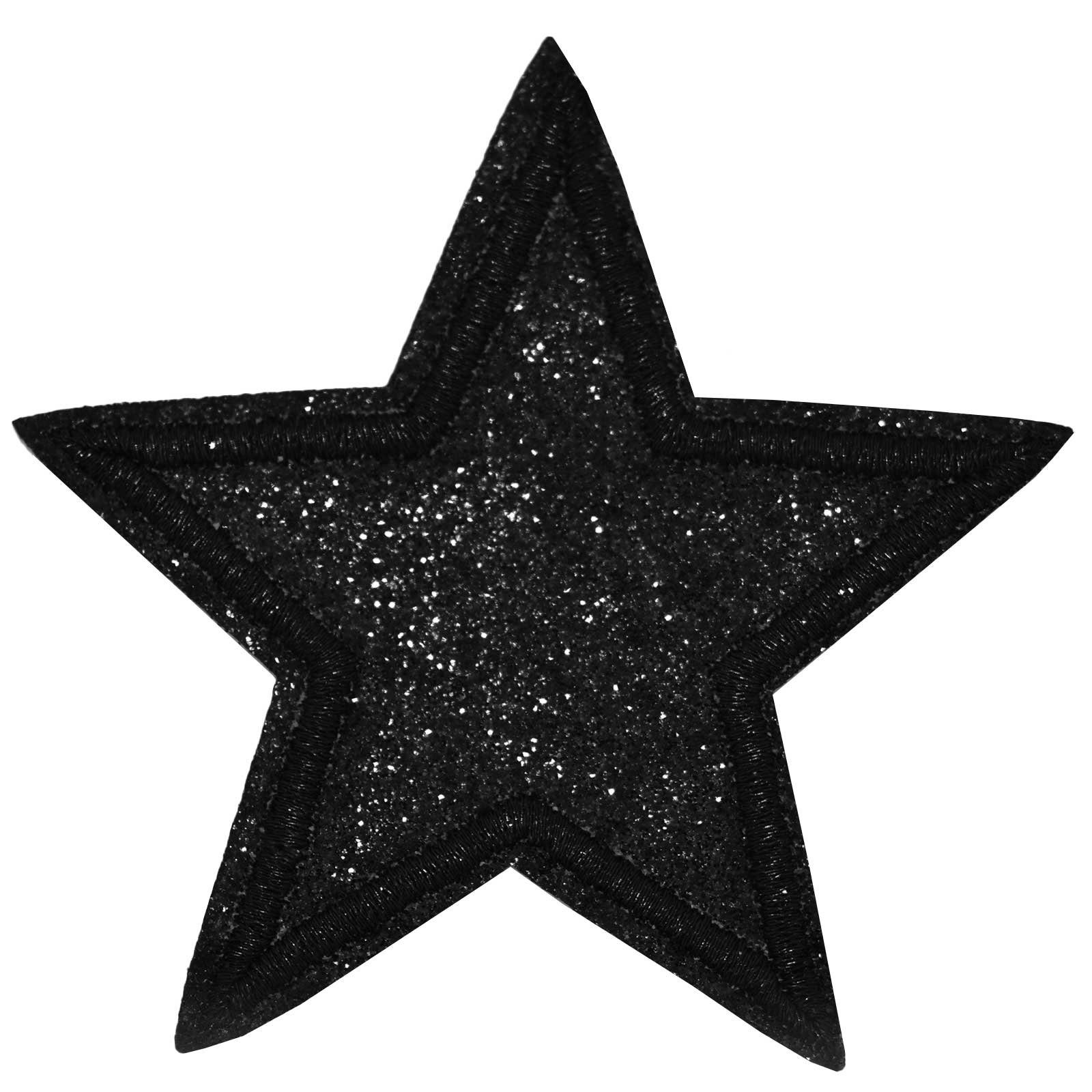 maDDma Aufnäher 3 Glitzer Stern Aufbügler 65mm Aufnäher Applikationen, Polyester, Polyethylen Schicht, (3 er Paket, 1-tlg), schwarz