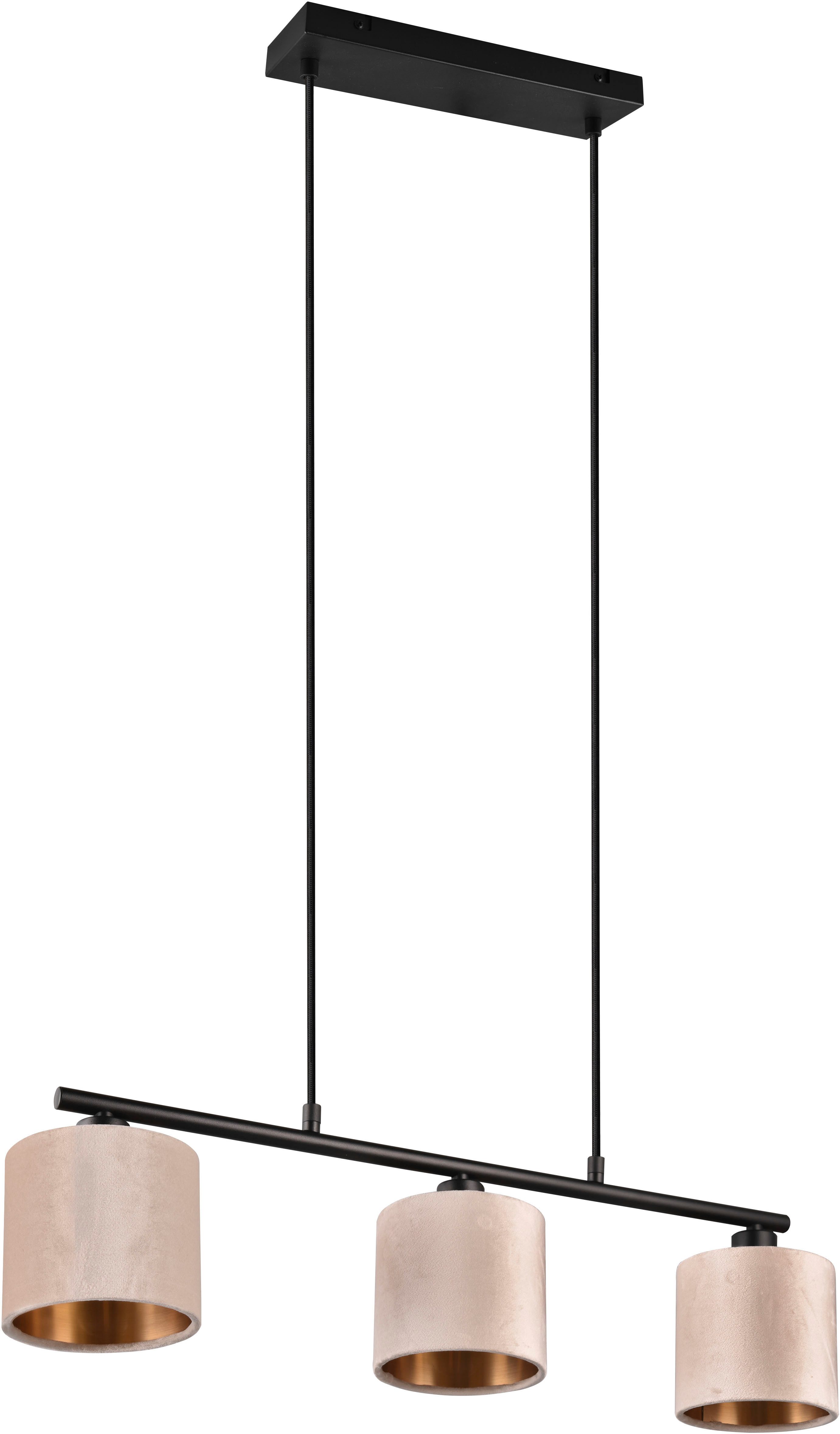 OTTO home Pendelleuchte Jerrett, Hängeleuchte 3-flammig mit Samtschirm beige / innen gold IP20, Leuchtmittel wechselbar, warmweiß - kaltweiß, Hängelampe Esszimmer höhenverstellbar bis 150 cm, exkl Leuchtmittel