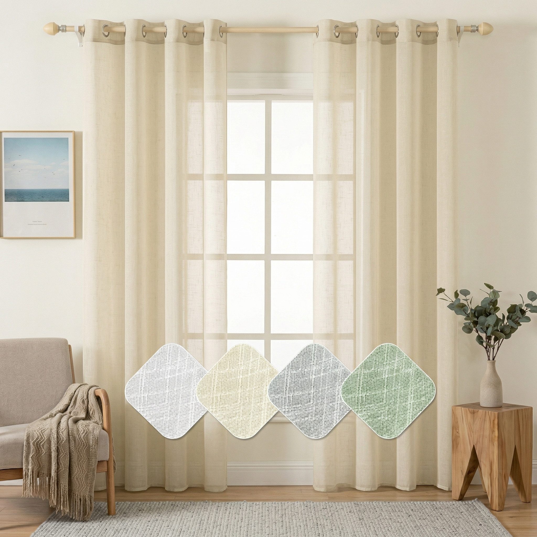 Sunicol Gardine 2er Set Voile Vorhänge Sheer mit Ösen Transparente Leinenvorhang, Leinen Optik Wohnzimmer Lichtdurchlässig Dekoschal Schlafzimmer