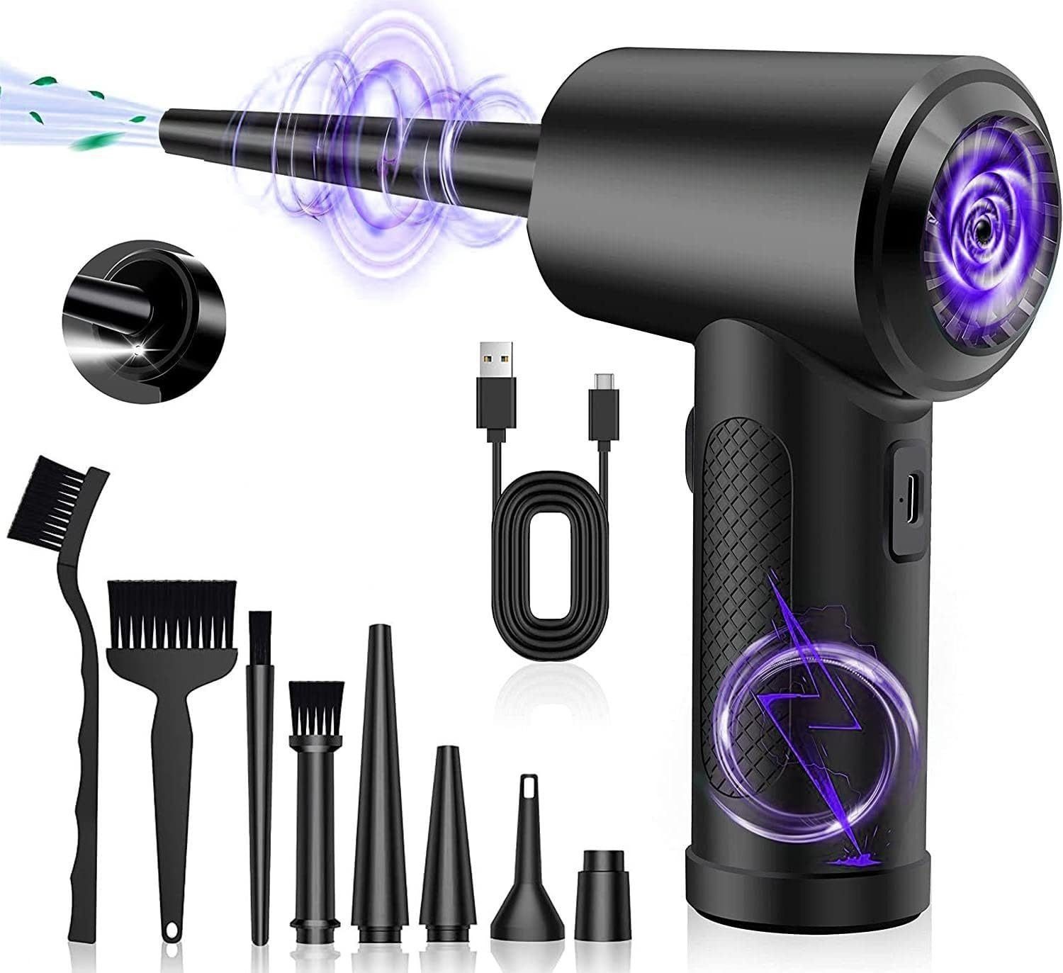 autolock Reinigungs-Set Tragbare Elektrische Staubgebläse,luftspray Compressed AirDuster, 3-Gang 51000U/min,mit 6000mAh Akku,LED-Licht,Reinigungsbürste