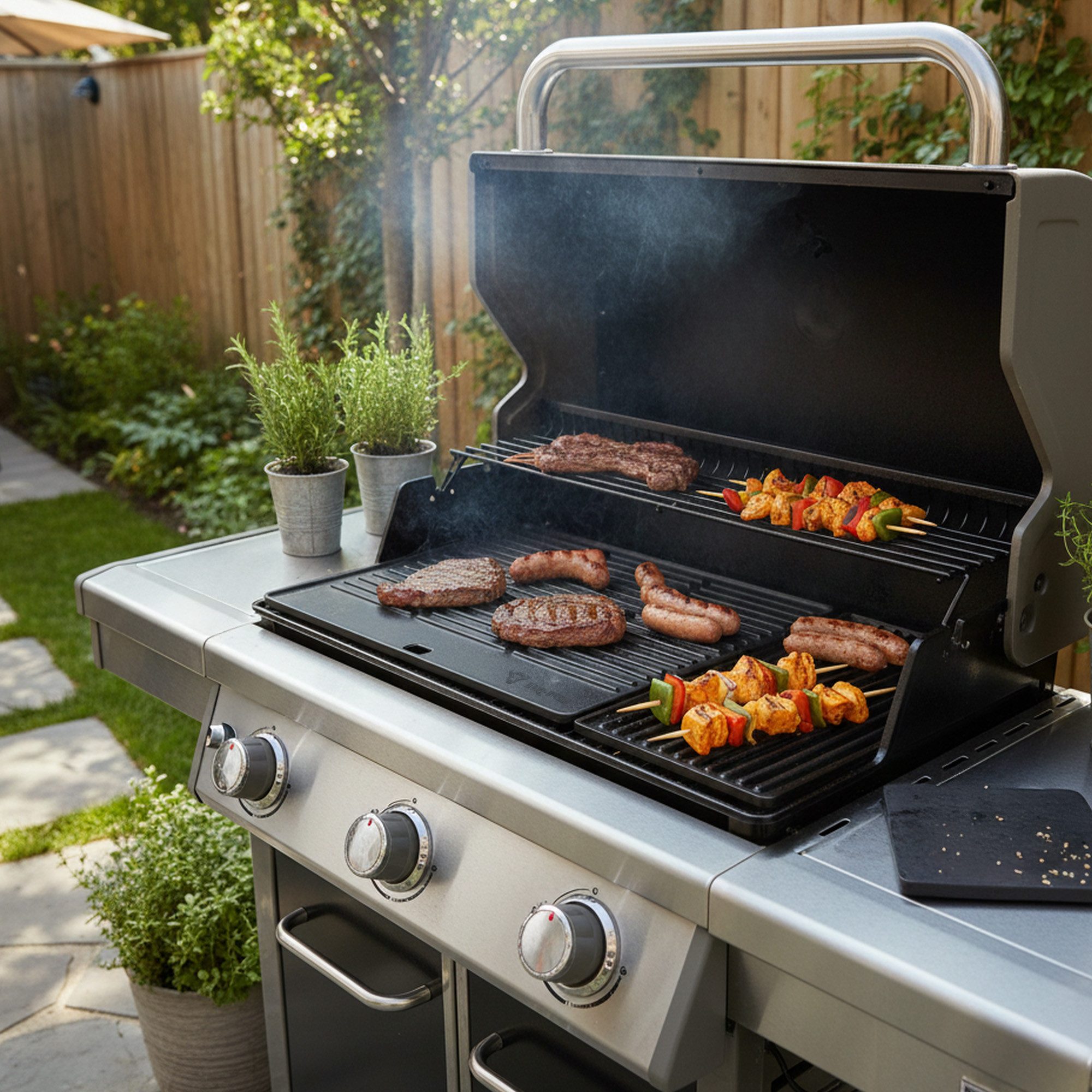 BBQ-Toro Grillplatte Gusseisen Grillplatte 40 x 31 cm, Wendeplatte, emailliert