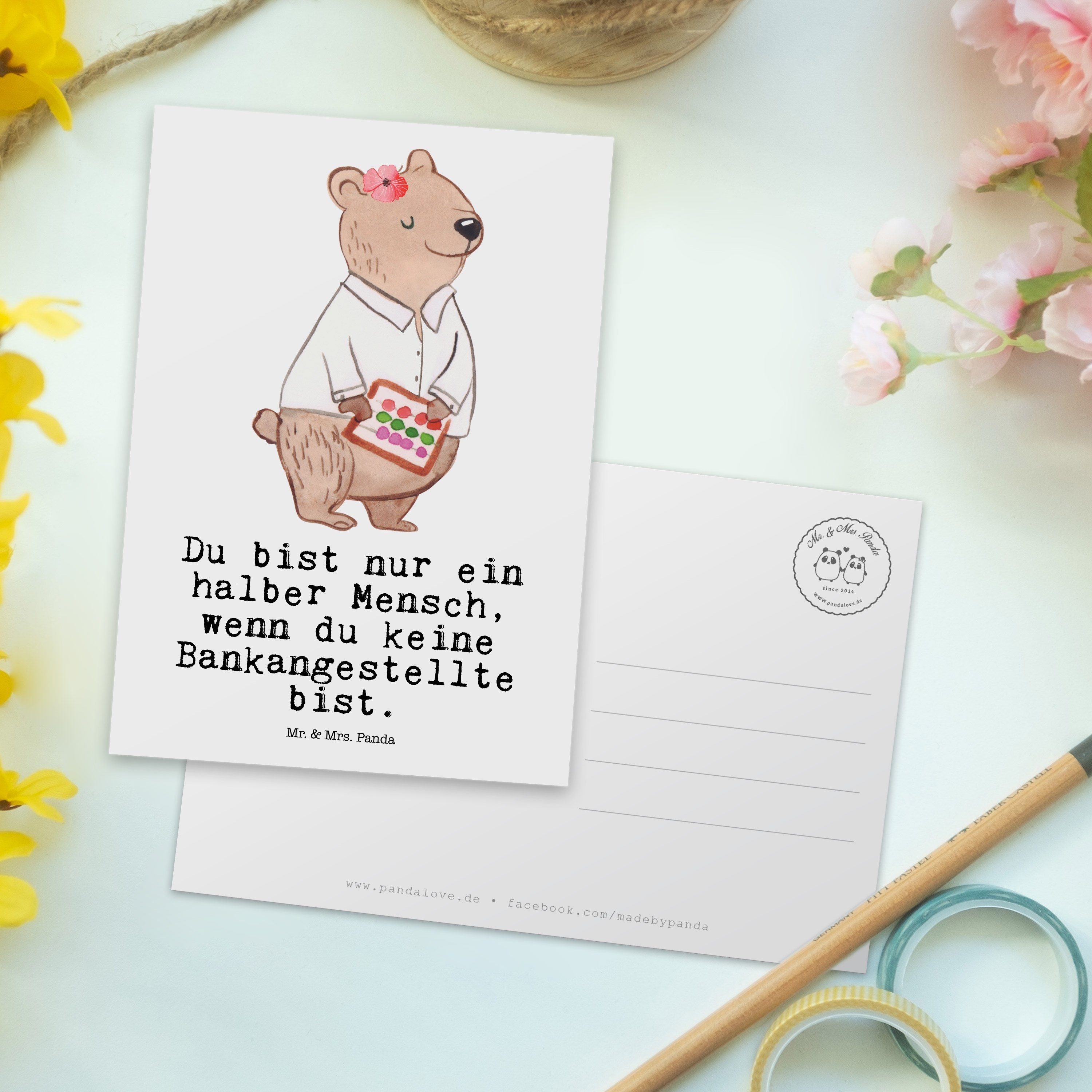Mr. & Geschenk, Herz - Bankangestellte Geschenkkarte mit Weiß Panda Ausbildung, Mrs. - Postkarte
