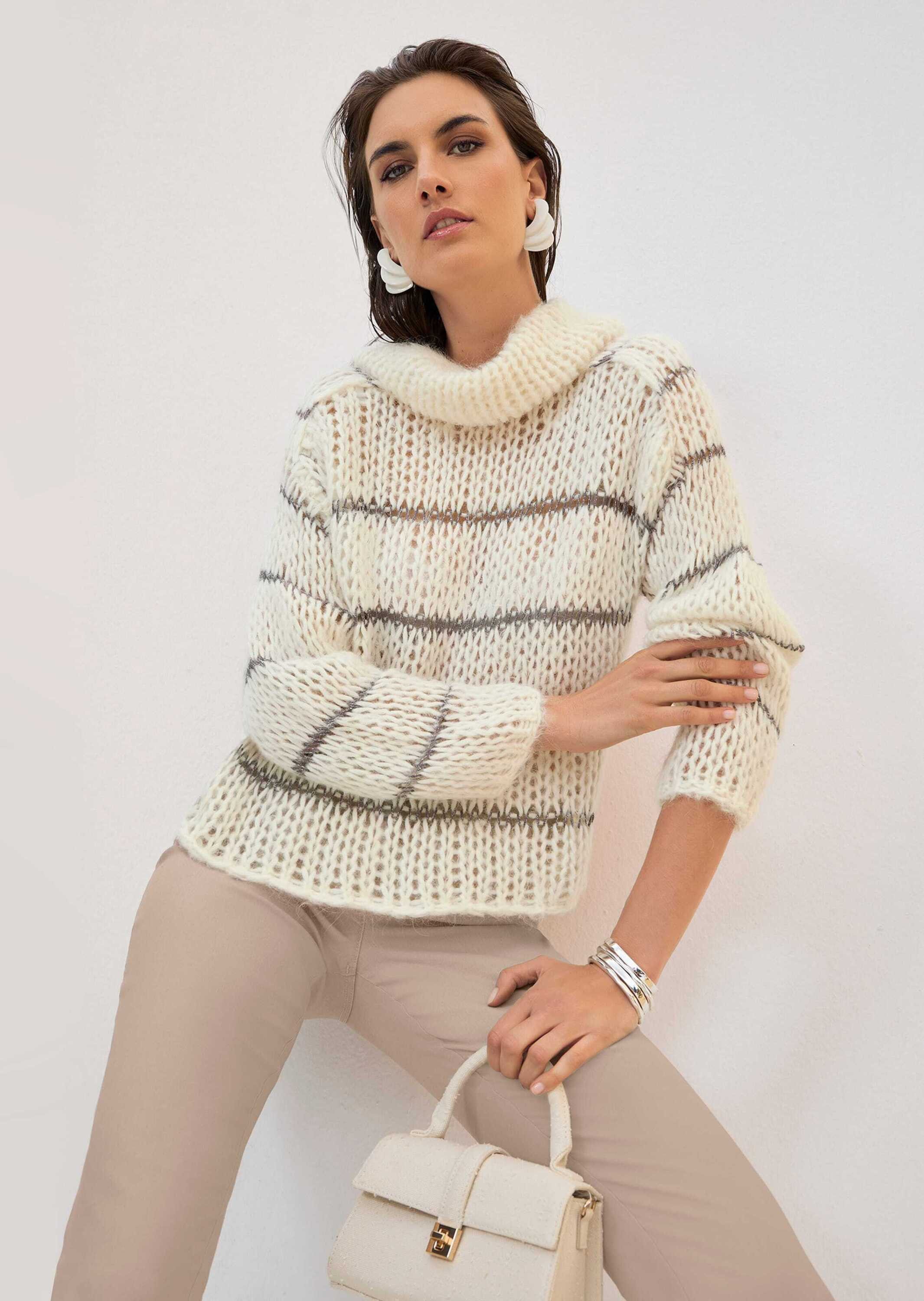 Strickpullover Grobstrick-Oberteil mit Rollkragen