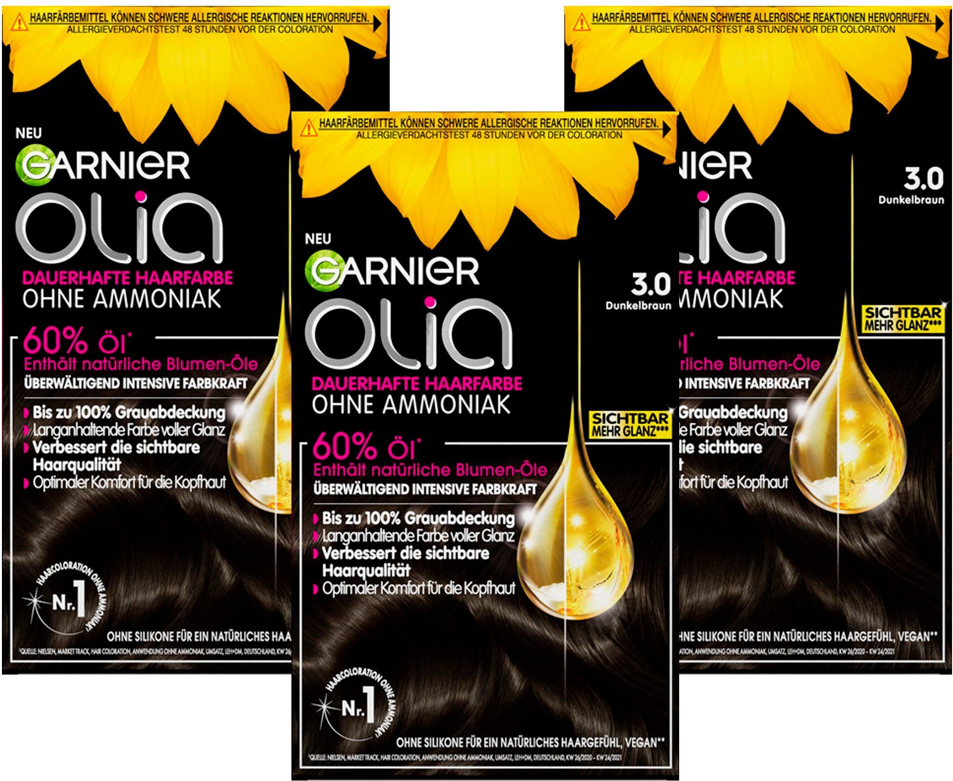 GARNIER Coloration Garnier Olia dauerhafte Haarfarbe, Set, 3-tlg., mit pflegender Formel
