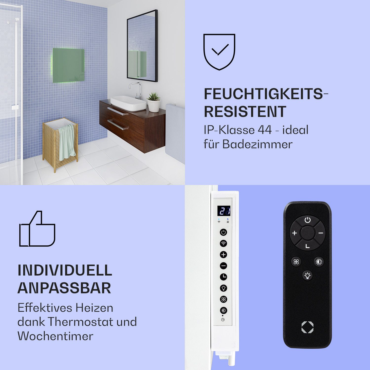 Klarstein Heizkörper Mojave Smart 500 W green, 2in1 elektrische Infrarot Wandheizung Konvektor Heizung elektrisch