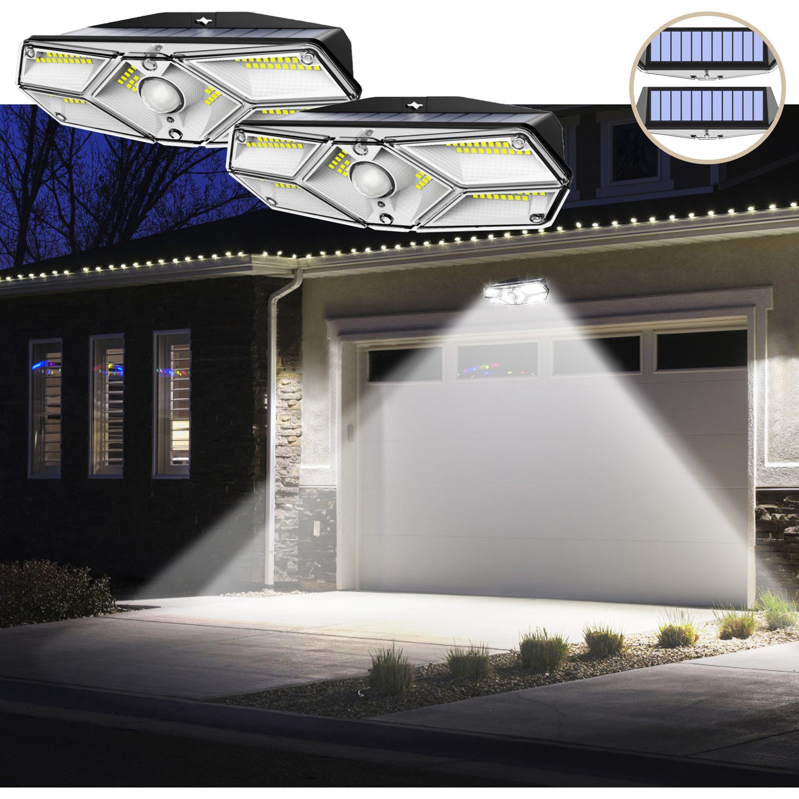 MUPOO LED Außen-Wandleuchte 128/170LED Solarleuchte 300°Weitwinkel günstig online kaufen
