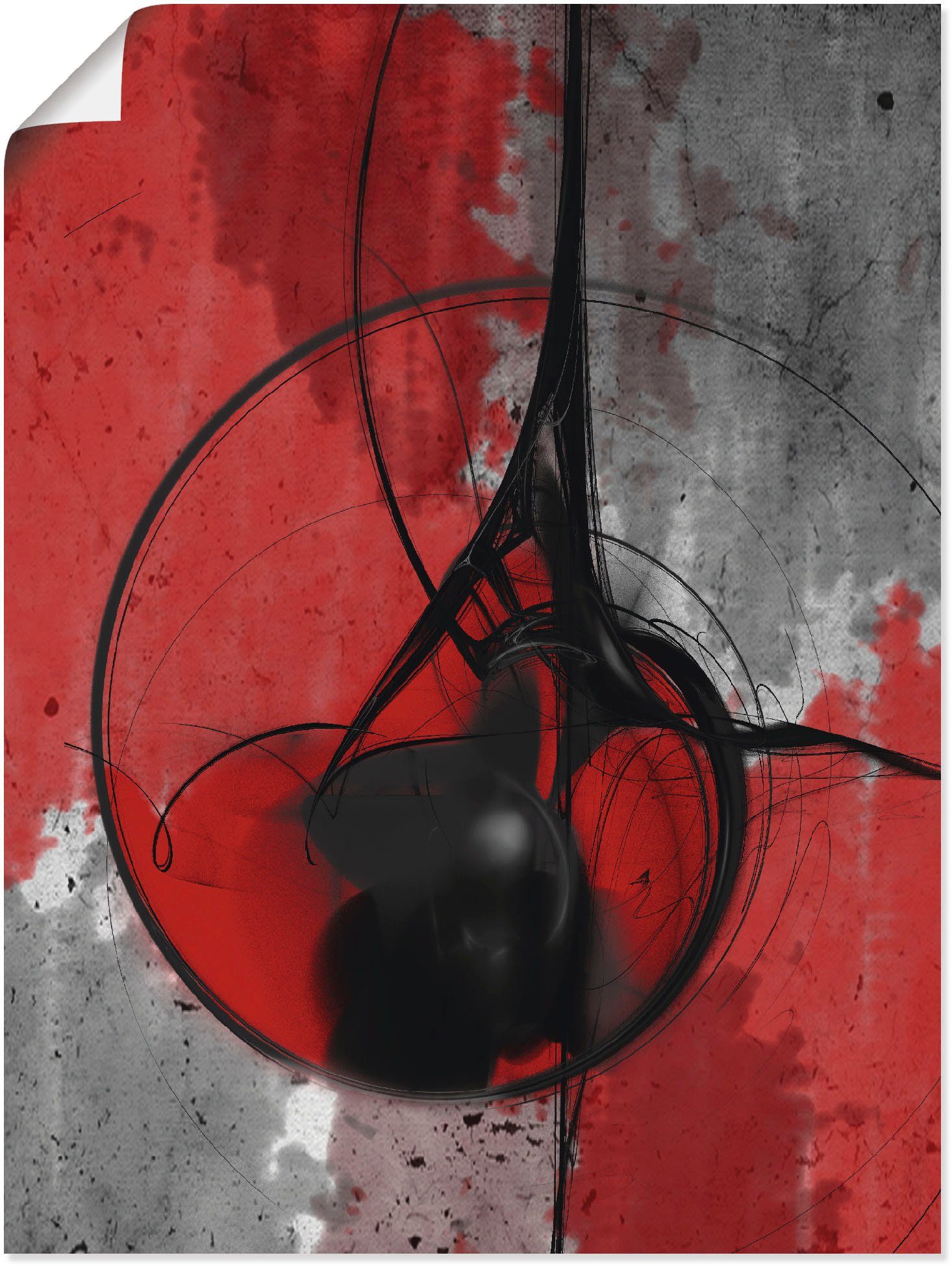 Größen St), in Gegenstandslos Wandaufkleber und versch. als in Leinwandbild, (1 Alubild, Wandbild schwarz, Abstrakt oder rot Artland Poster