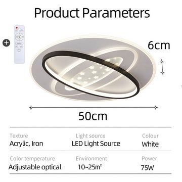 Natsen Deckenleuchte Modern Runde LED Deckenlampe, 75W, 6 x 50 x 50 cm, LED fest integriert, Warmweiss, Kaltweiss, Neutralweiss, Voll dimmbar mit Fernbedienung, Mit stellarem Design, Deckenbeleuchtung für Schlafzimmer Wohnzimmer