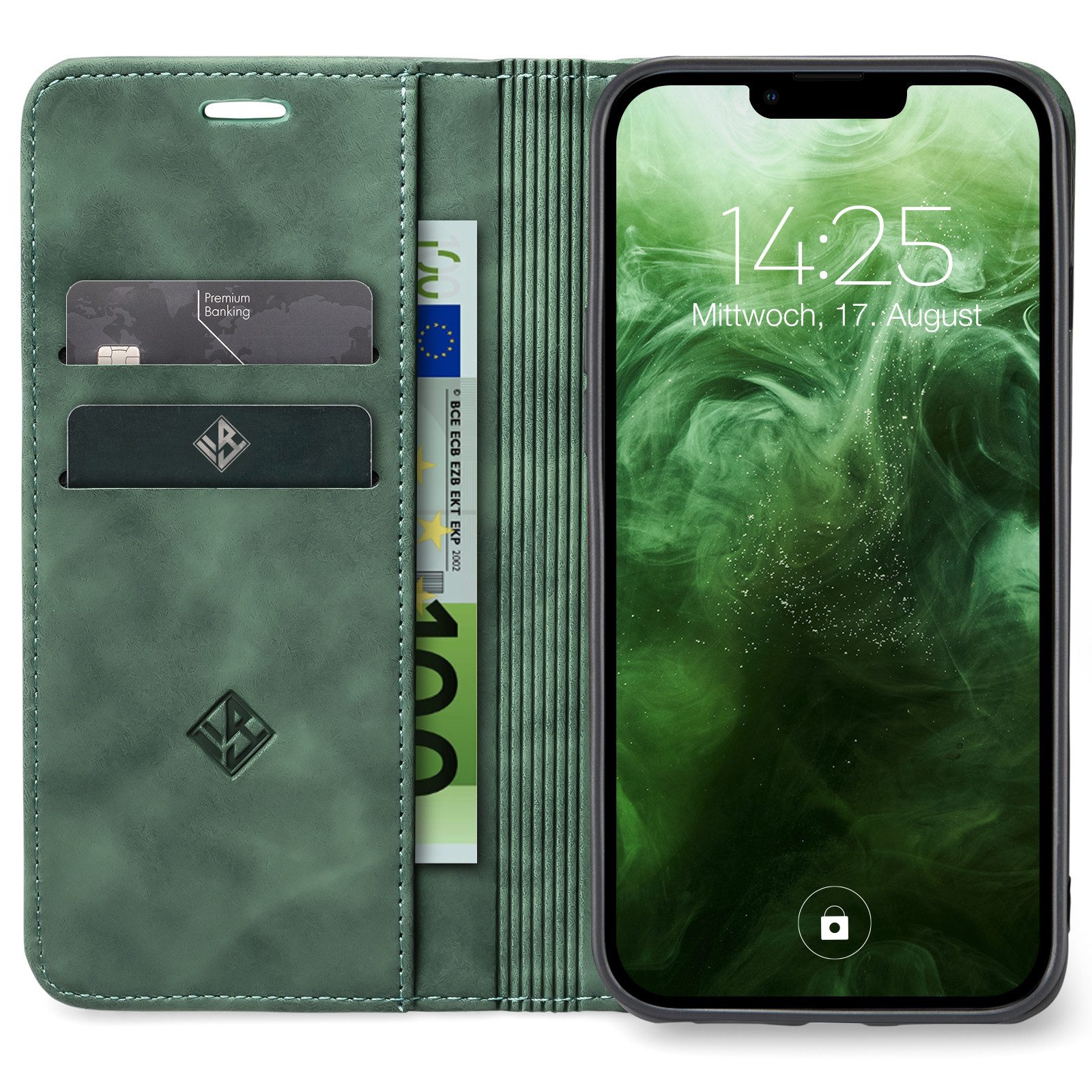 Tec-Expert Handyhülle Tasche Hülle für Apple iPhone 13 Mini 5.4 Zoll, 5.4, Cover Klapphülle Case mit Kartenfach Fliphülle aufstellbar