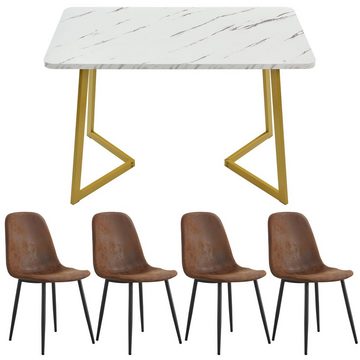 REDOM Essgruppe Esstisch mit 4 Stühlen, (5-tlg), Küchetisch Esszimmerstuhl, Metallbeine