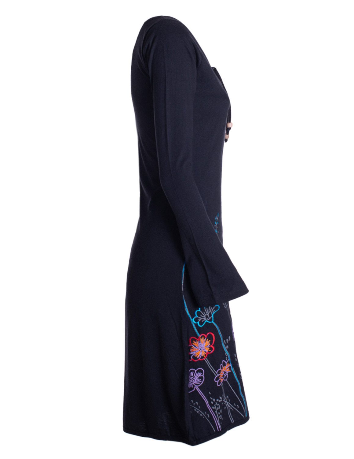 Vishes Tunikakleid Damen Langarm-Shirtkleid Tunika-Kleid Baumwollkleid mit Blumen-Print Alternative Bekleidung, Hippie, Boho, Elfen Style