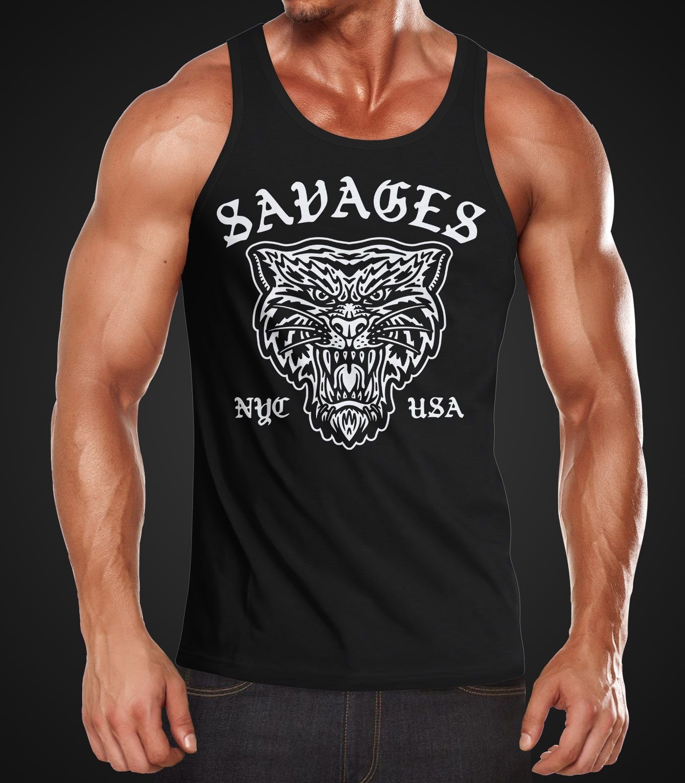 Neverless Tanktop Herren Tank-Top Tiger Vintage günstig online kaufen