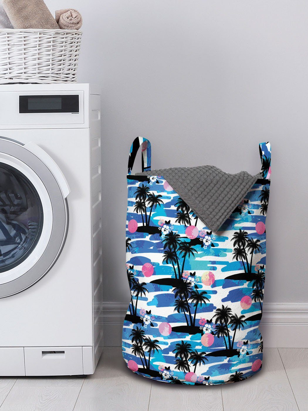 Abakuhaus Wäschesäckchen Wäschekorb mit Kordelzugverschluss Waschsalons, Hawaiian Konzept Tropisch für Aloha Griffen