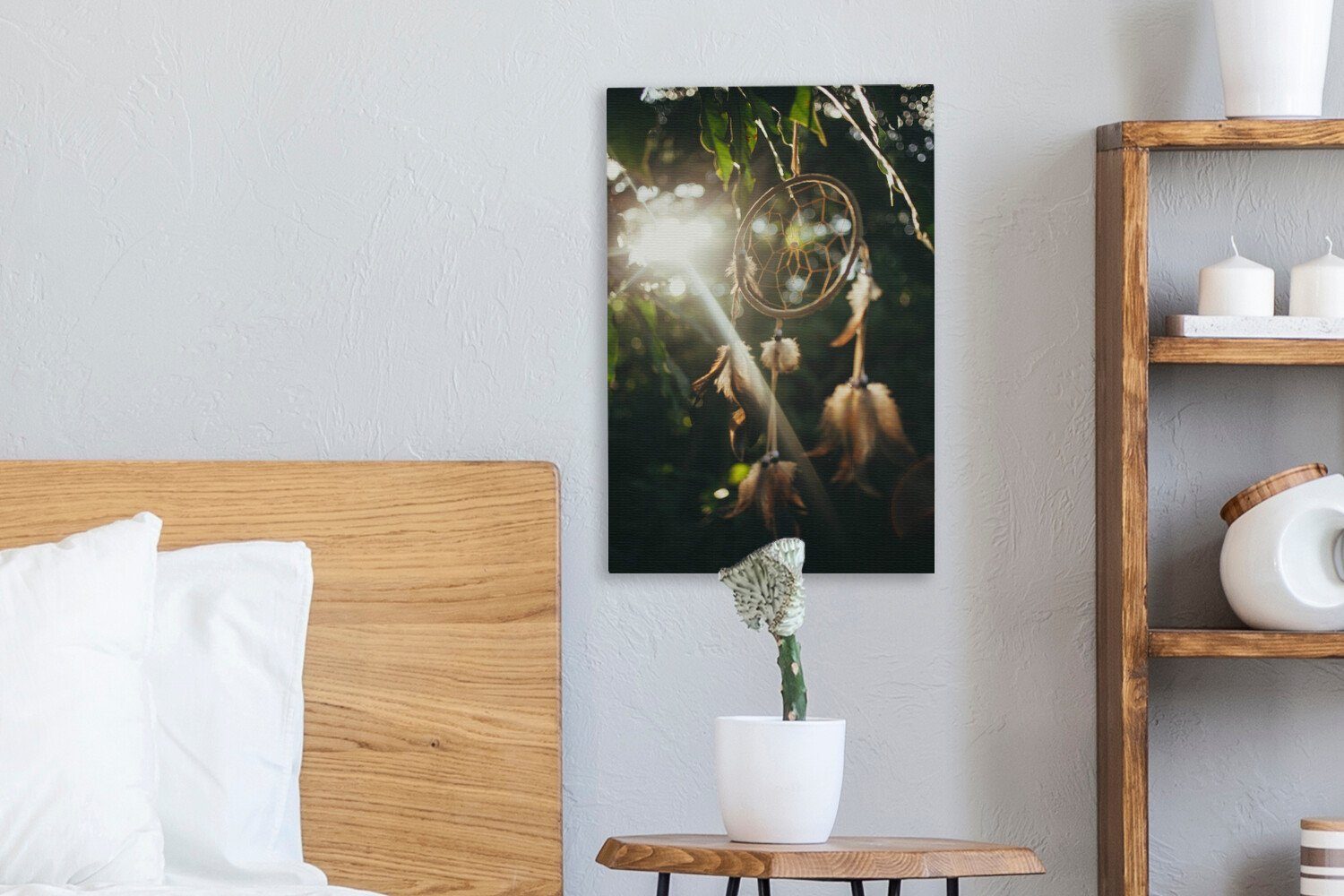 OneMillionCanvasses® Leinwandbild Ein Traumfänger Gemälde, inkl. (1 20x30 bespannt fertig St), Zackenaufhänger, Leinwandbild cm im Wald