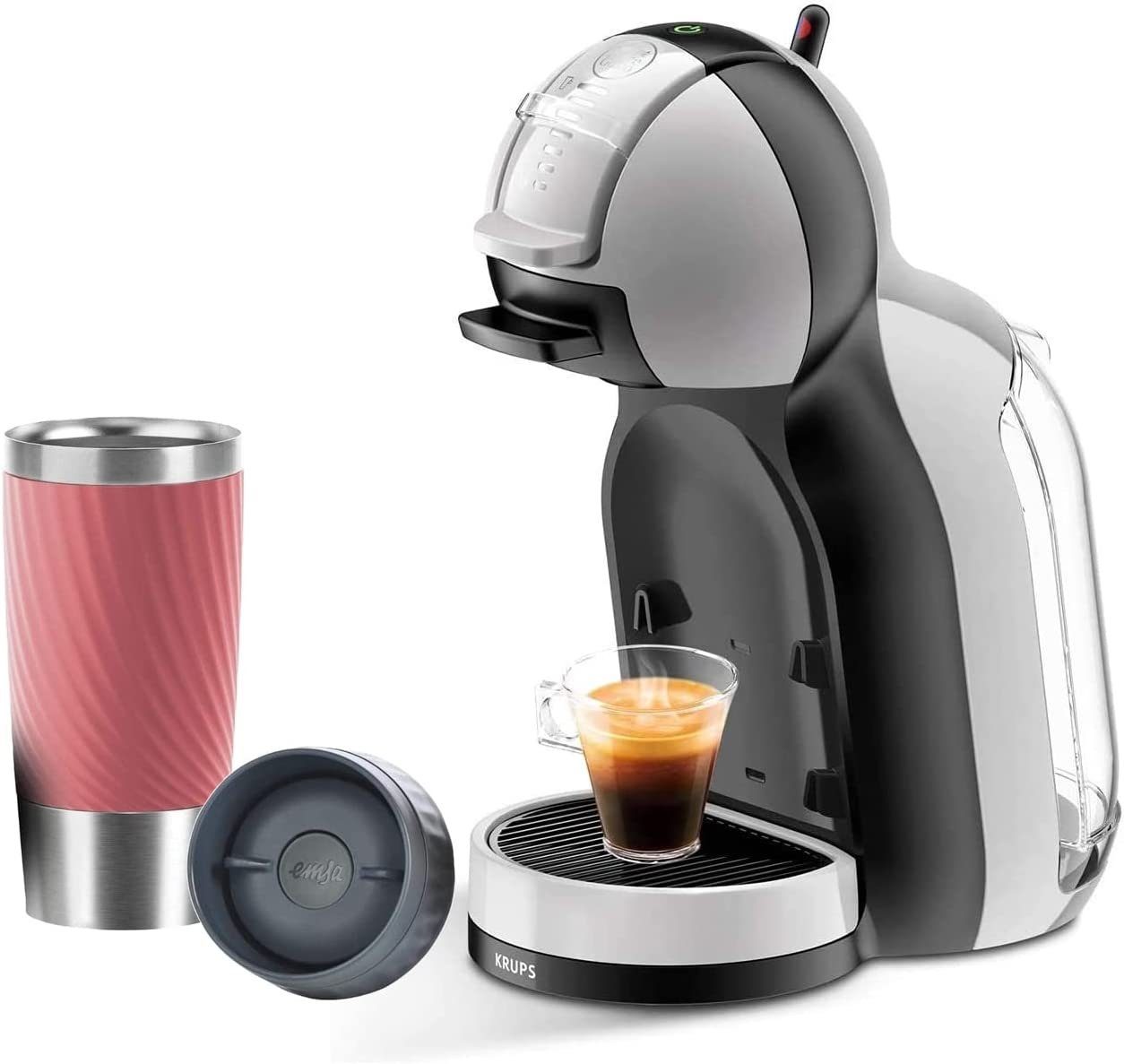 Krups Kapselmaschine Nescafé Dolce Gusto Mini Me, 0.8l Kaffeekanne, + Emsa  Travel Mug Thermobecher Rot, 0,6 Liter Wassertank 1500 Watt, Heiß &  Kaltfunktion