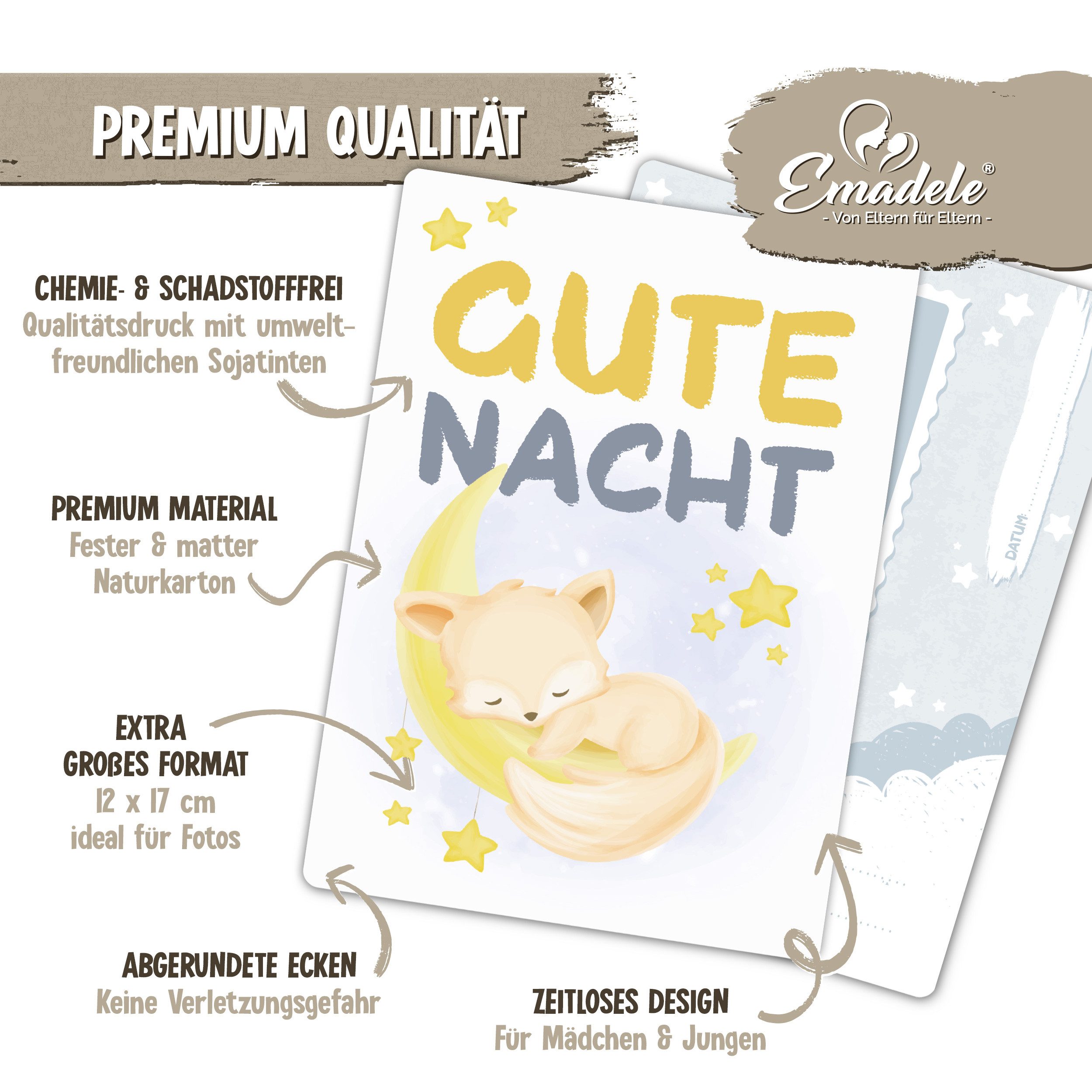 Emadele Grußkarten Premium Baby Meilensteinkarten "Malou" für Junge und Mädchen