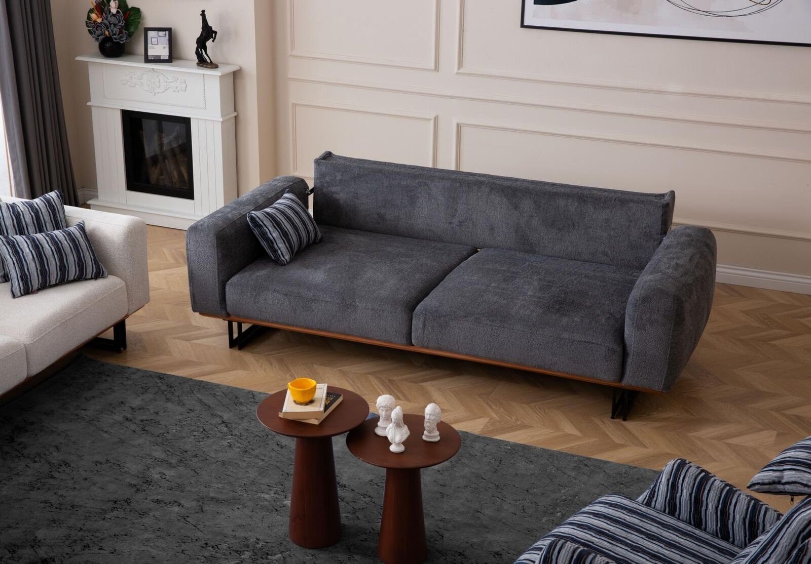 JVmoebel 3-Sitzer Couch 230cm Sitzpolster 3 Sitzer Sofa Grau Designer Möbel Wohnzimmer, 1 Teile, Made in Europa